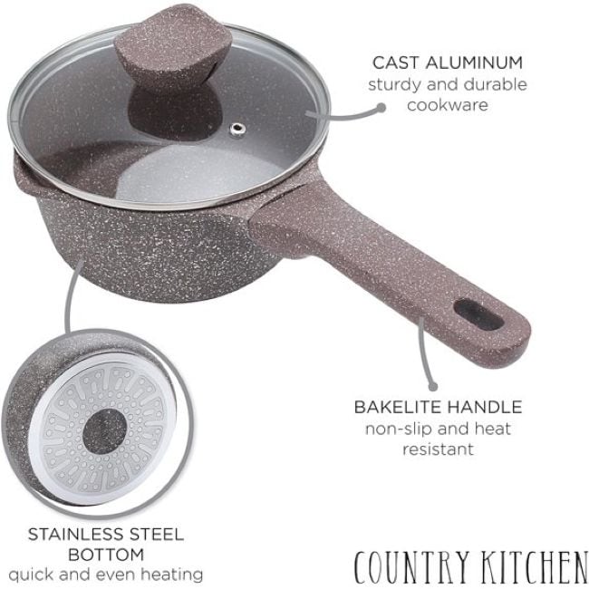 Batterie de cuisine antiadhésive en fonte d'aluminium Country Kitchen - Batterie de cuisine durable pour la cuisine quotidienne, 6 à 11 pièces