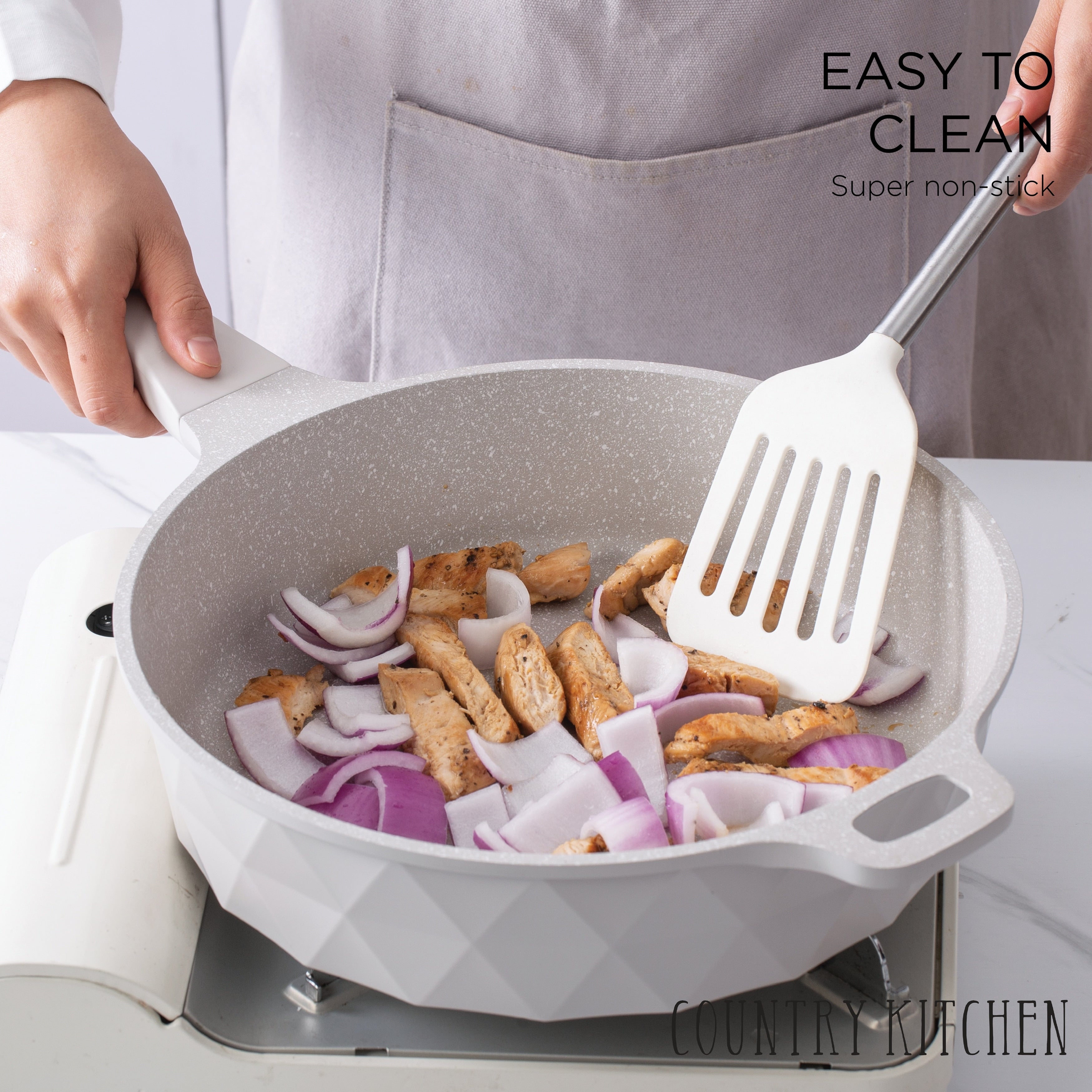 Batterie de cuisine antiadhésive en fonte d'aluminium Country Kitchen - Batterie de cuisine durable pour la cuisine quotidienne, 6 à 11 pièces