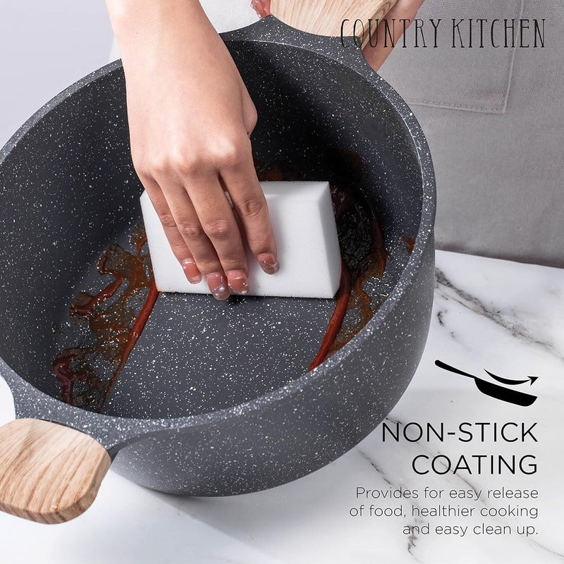 Batterie de cuisine antiadhésive en fonte d'aluminium Country Kitchen - Batterie de cuisine durable pour la cuisine quotidienne, 6 à 11 pièces