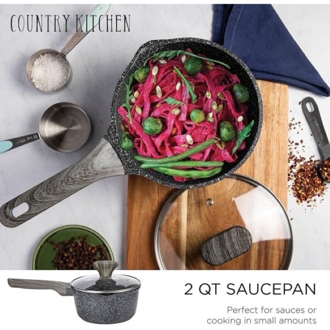 Batterie de cuisine antiadhésive en fonte d'aluminium Country Kitchen - Batterie de cuisine durable pour la cuisine quotidienne, 6 à 11 pièces