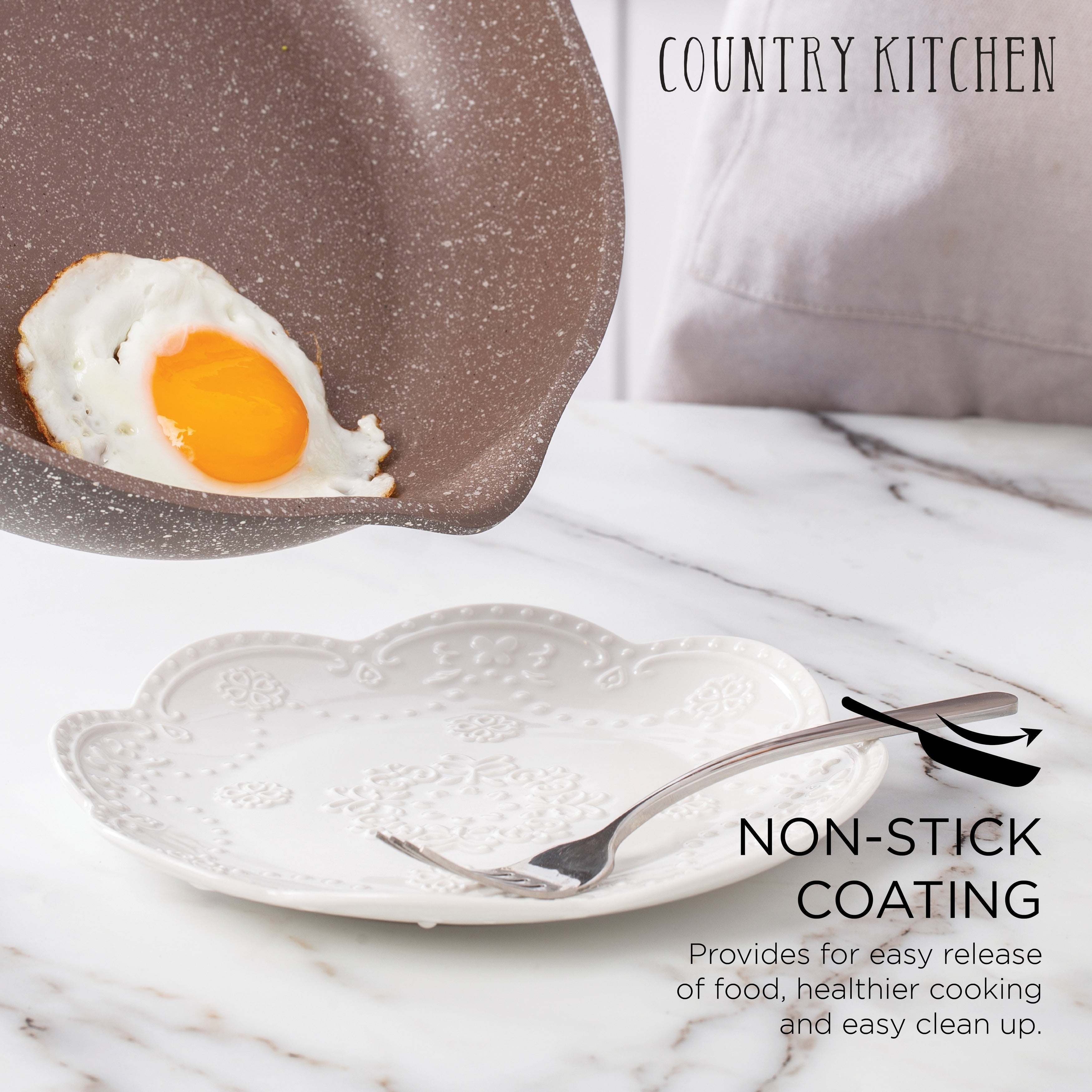 Batterie de cuisine antiadhésive en fonte d'aluminium Country Kitchen - Batterie de cuisine durable pour la cuisine quotidienne, 6 à 11 pièces