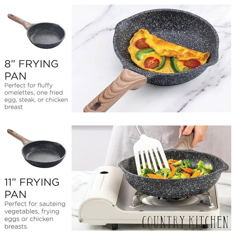 Batterie de cuisine antiadhésive en fonte d'aluminium Country Kitchen - Batterie de cuisine durable pour la cuisine quotidienne, 6 à 11 pièces