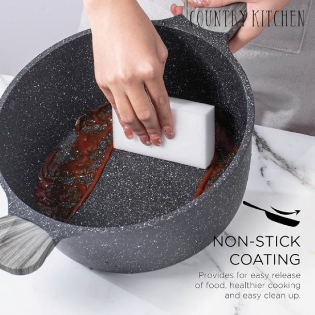 Batterie de cuisine antiadhésive en fonte d'aluminium Country Kitchen - Batterie de cuisine durable pour la cuisine quotidienne, 6 à 11 pièces