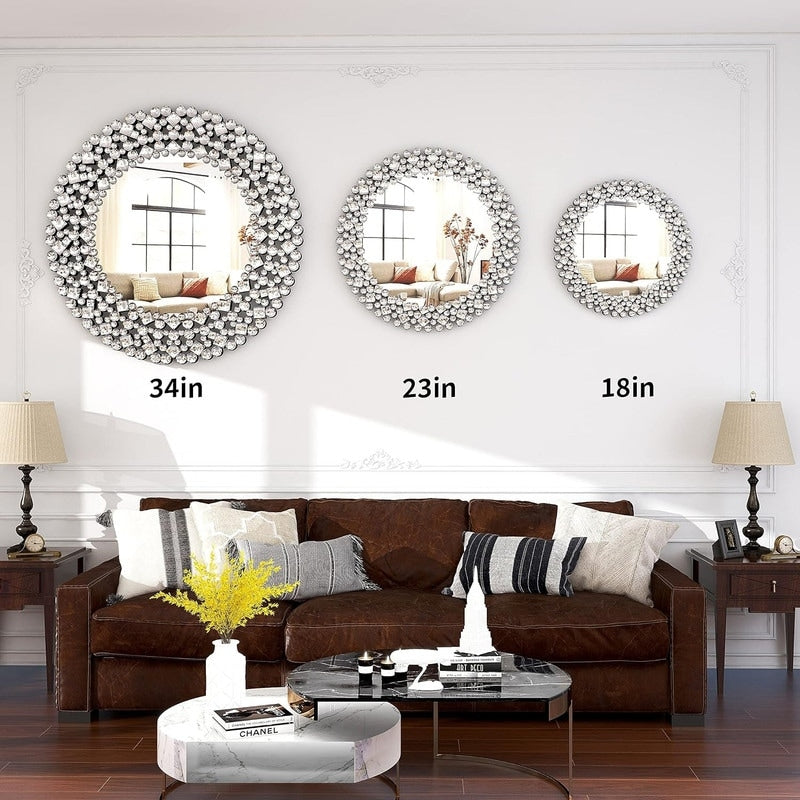 Miroir mural rond avec accents en cristal