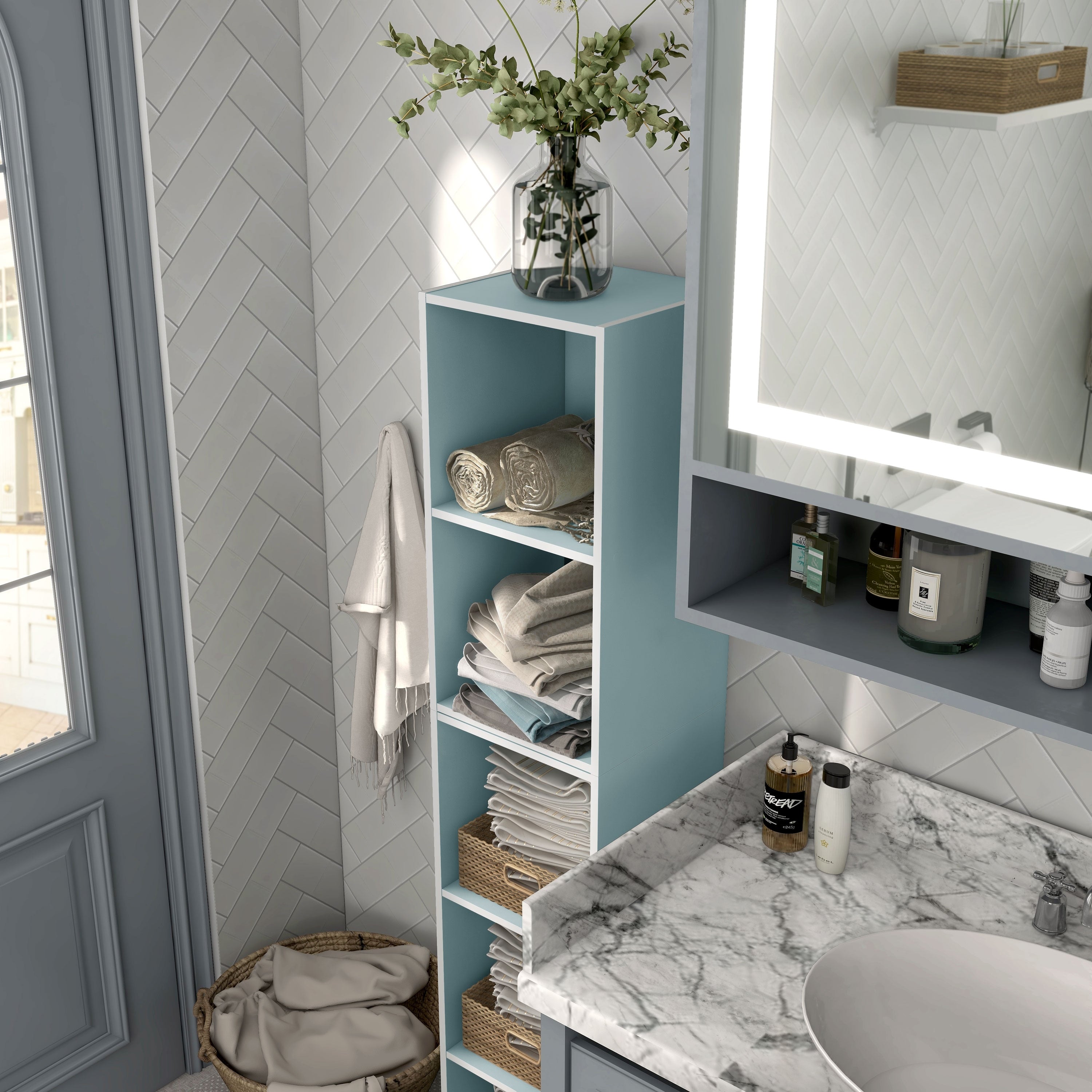 DH BASIC Organisateur de rangement empilable personnalisable en bois moderne - Étagères cubiques, armoire à tiroirs, bibliothèque avec portes par Denhour