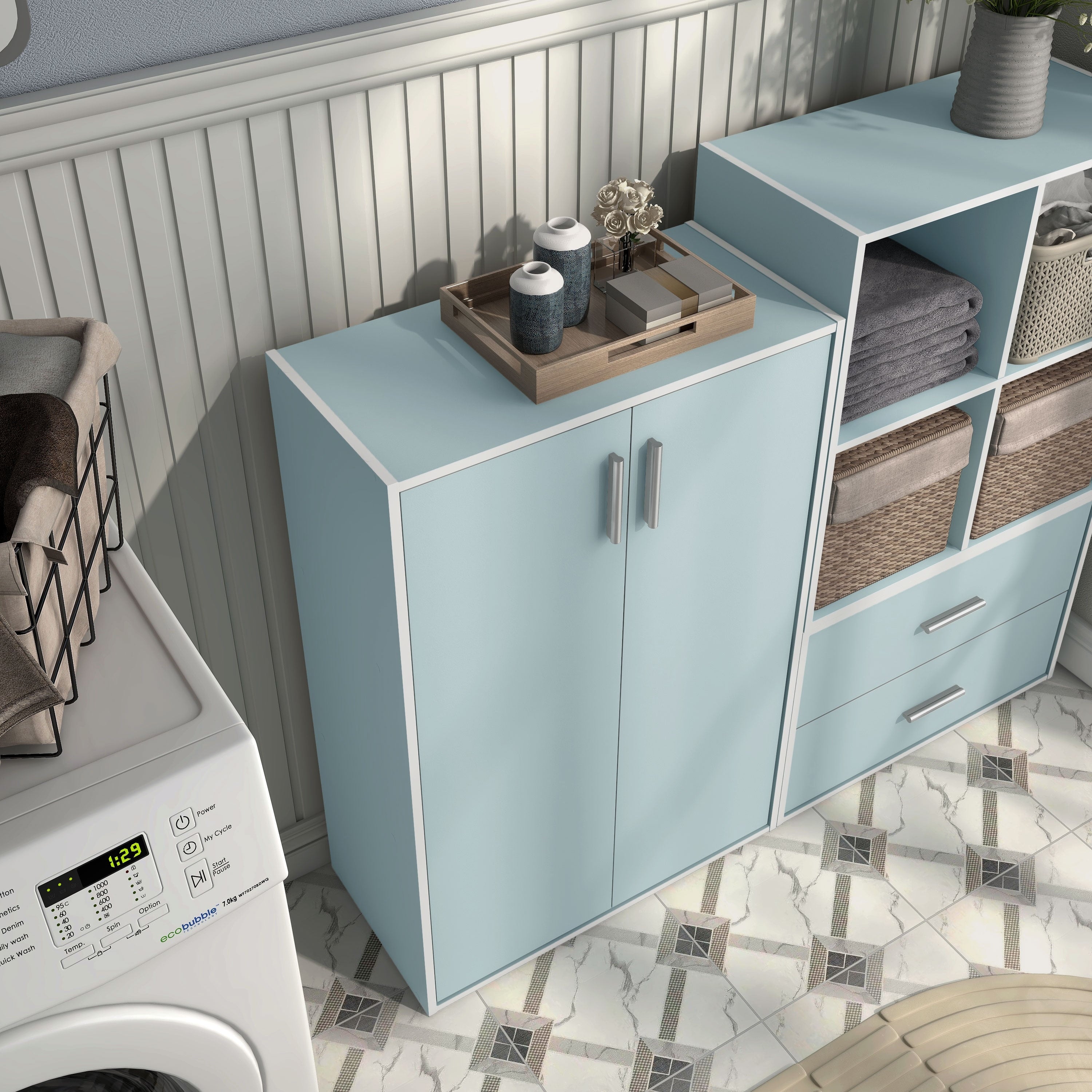 DH BASIC Organisateur de rangement empilable personnalisable en bois moderne - Étagères cubiques, armoire à tiroirs, bibliothèque avec portes par Denhour