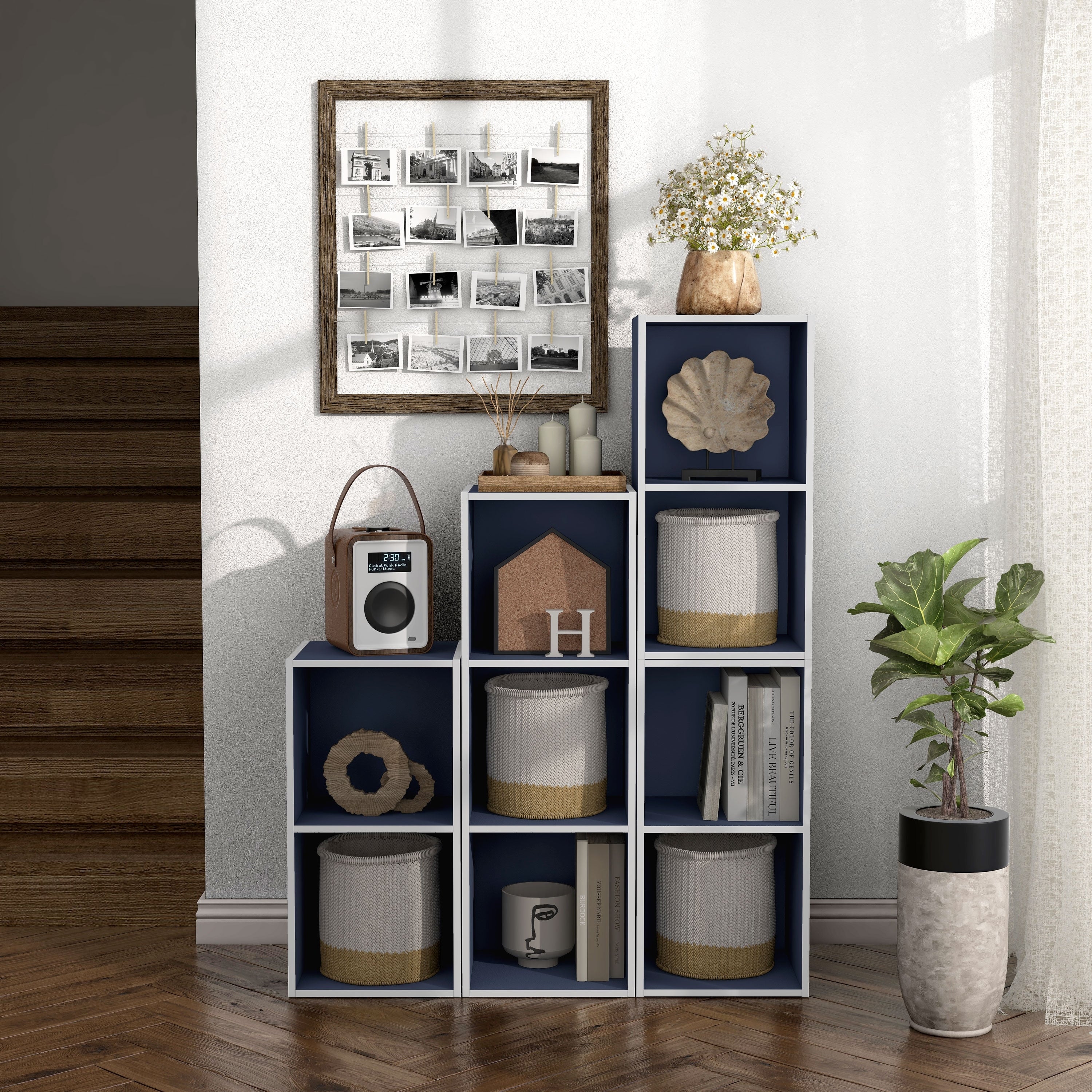 DH BASIC Organisateur de rangement empilable personnalisable en bois moderne - Étagères cubiques, armoire à tiroirs, bibliothèque avec portes par Denhour