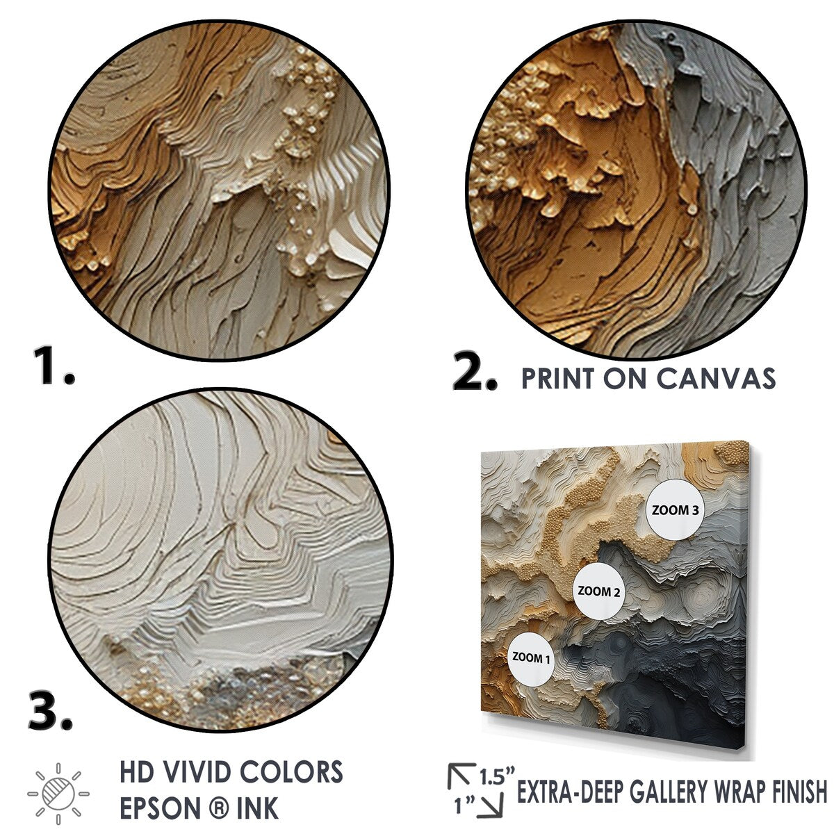 Toile encadrée Designart représentant une spirale de rivière dorée et beige