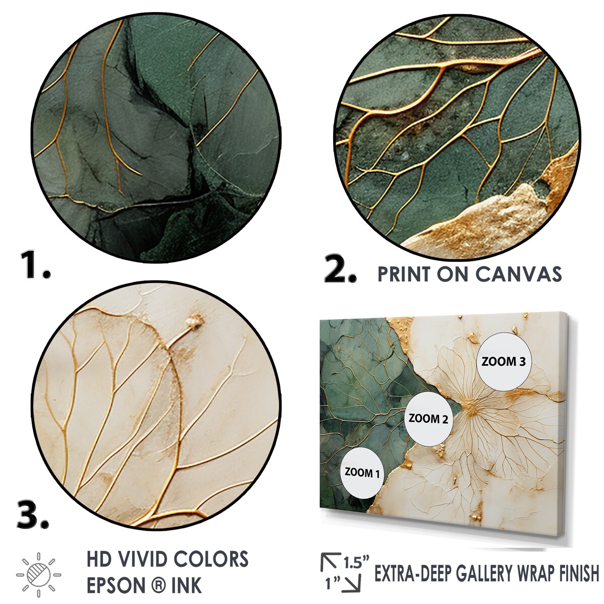 Designart Poteries minimalistes vertes et dorées I Spirales abstraites Art mural encadré Salon