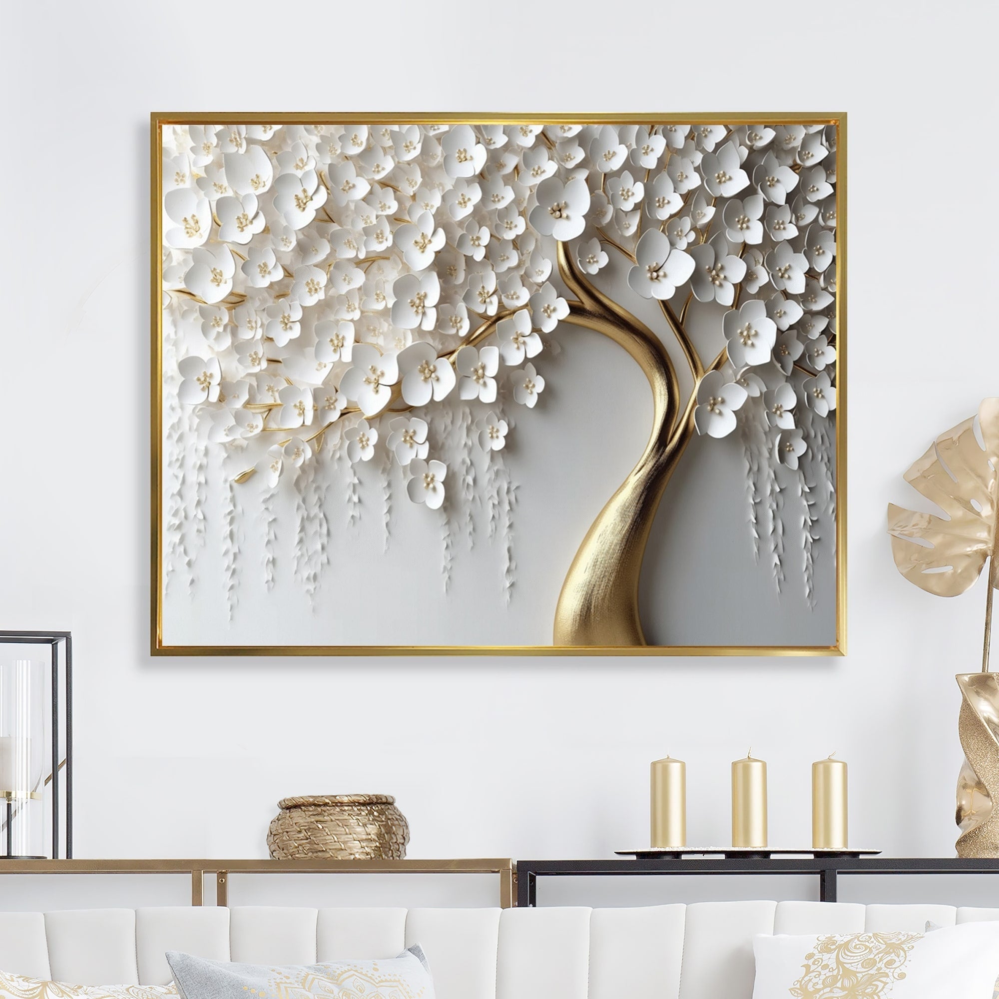 Orchidée blanche Designart, jardin de branches IV, décoration murale encadrée pour salon