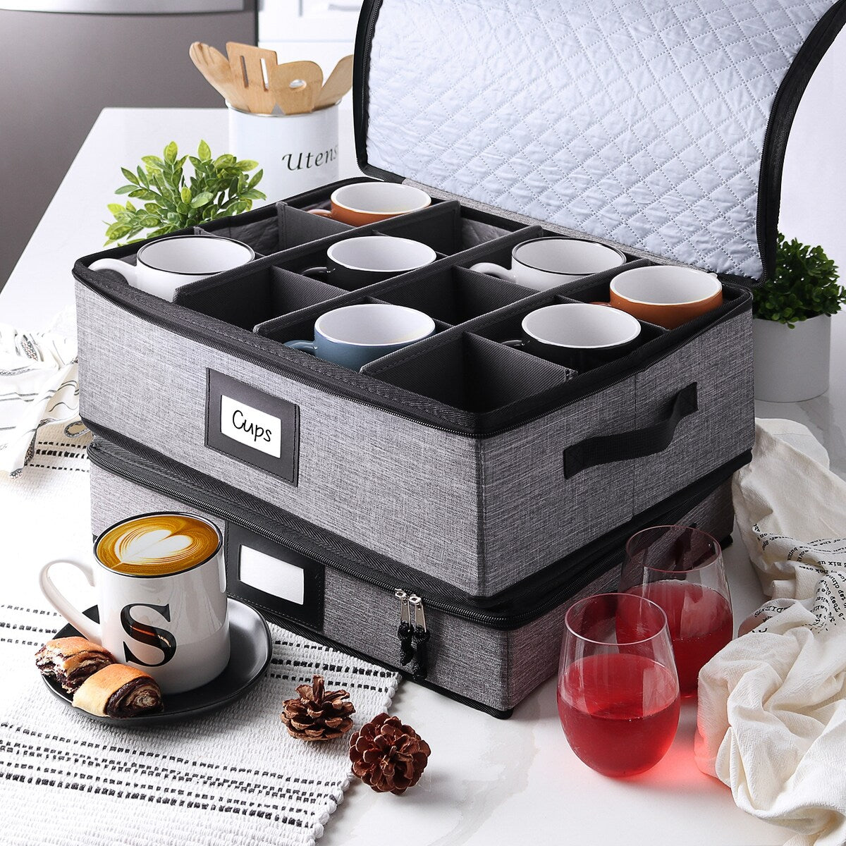 Contenants de rangement pour vaisselle StorageBud - Supports empilables pour assiettes, tasses, couverts, verres à pied et ensembles de plateaux