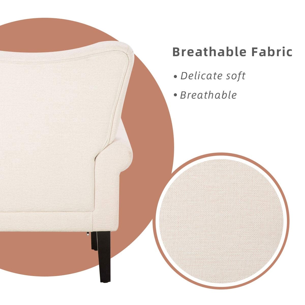 Fauteuil d'appoint moderne Erommy, fauteuil à dossier haut, canapé simple en tissu rembourré avec pieds en bois pour le salon