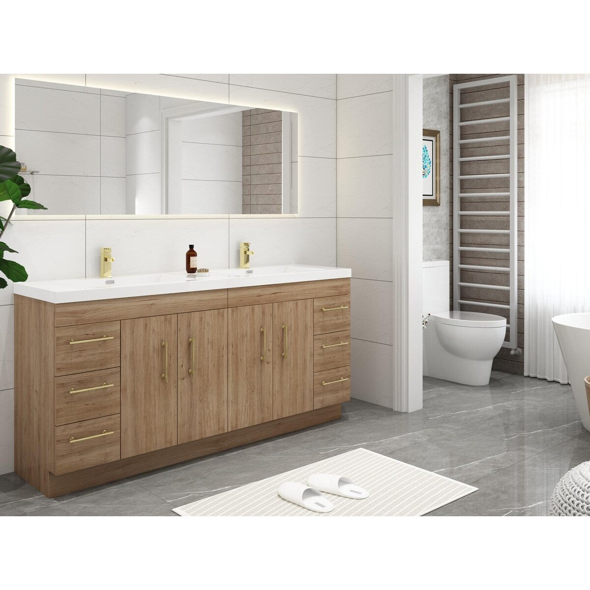 Meuble-lavabo autoportant Eliza de 72 po avec double vasque