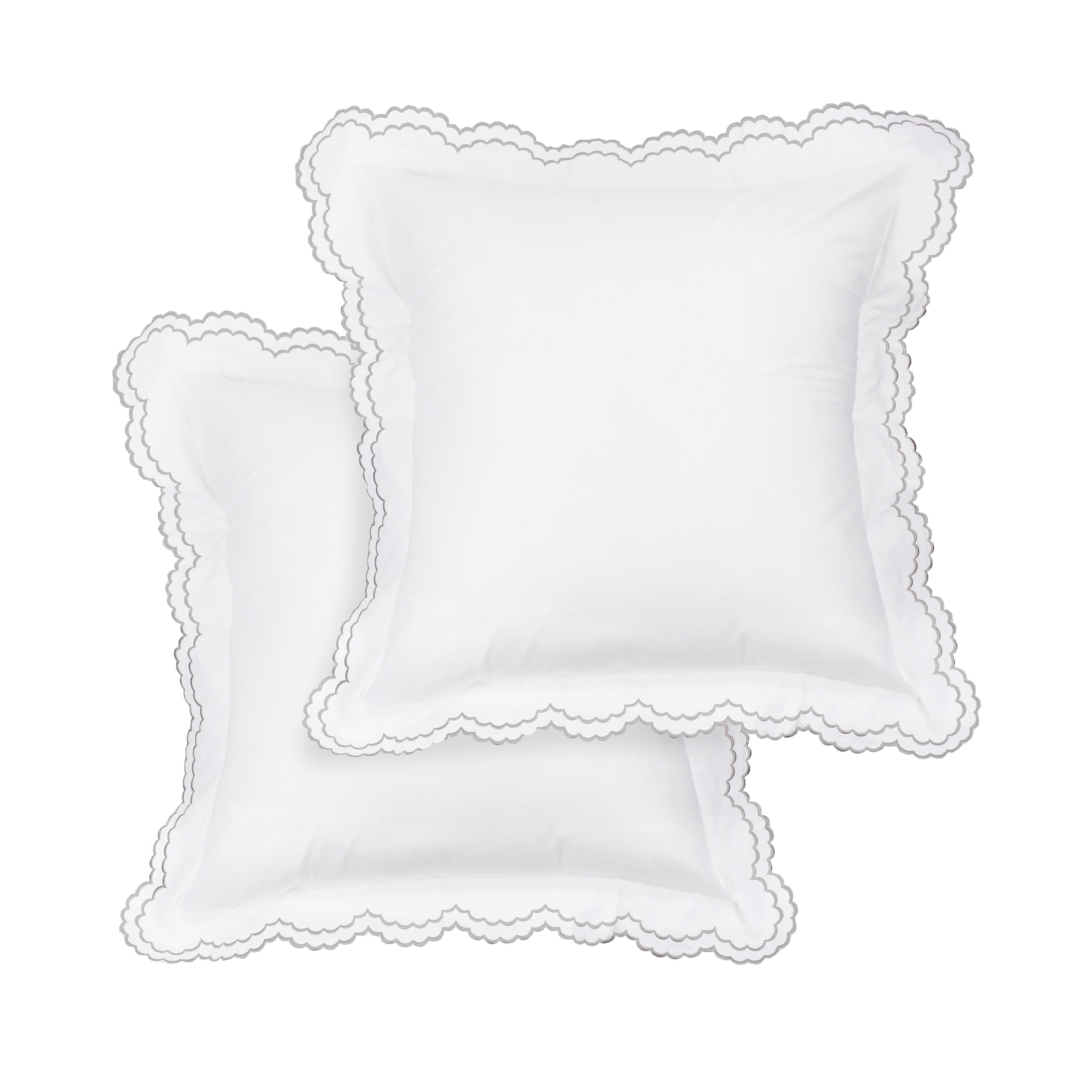 Parure de couette et taie d'oreiller double en percale de coton brodée et festonnée
