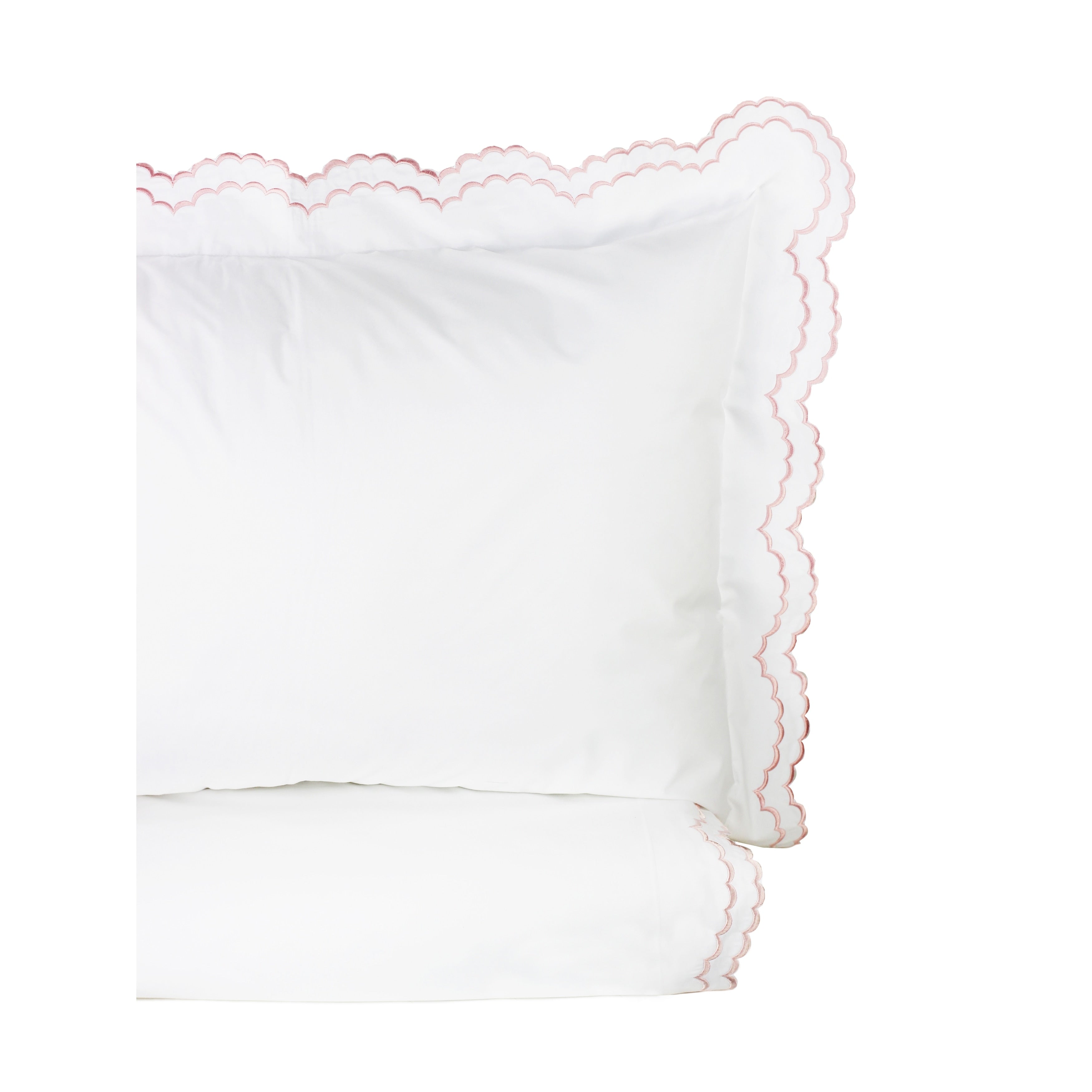 Parure de couette et taie d'oreiller double en percale de coton brodée et festonnée