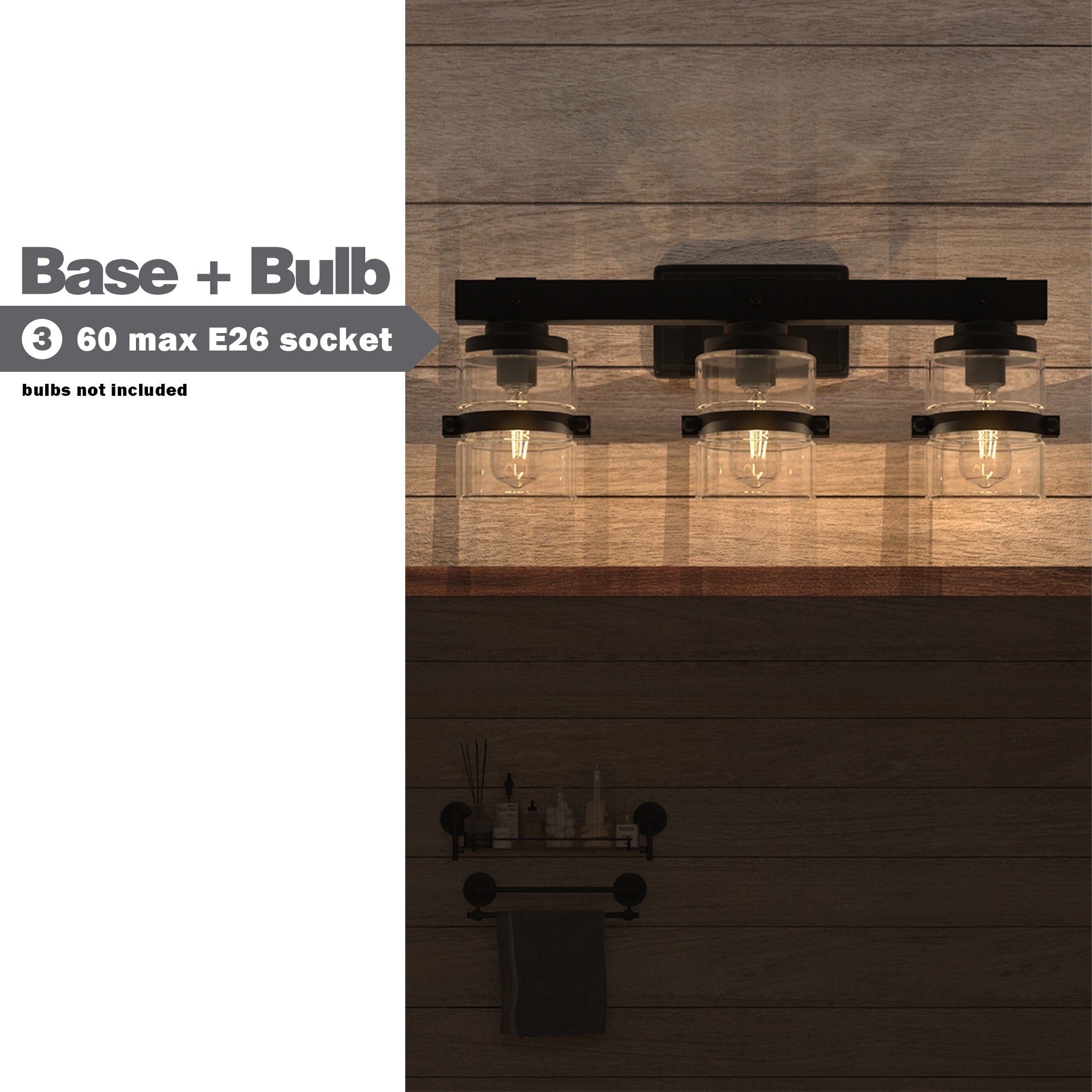 Applique murale de salle de bain ExBrite Farmhouse à 3 lumières, en fer noir à intensité variable