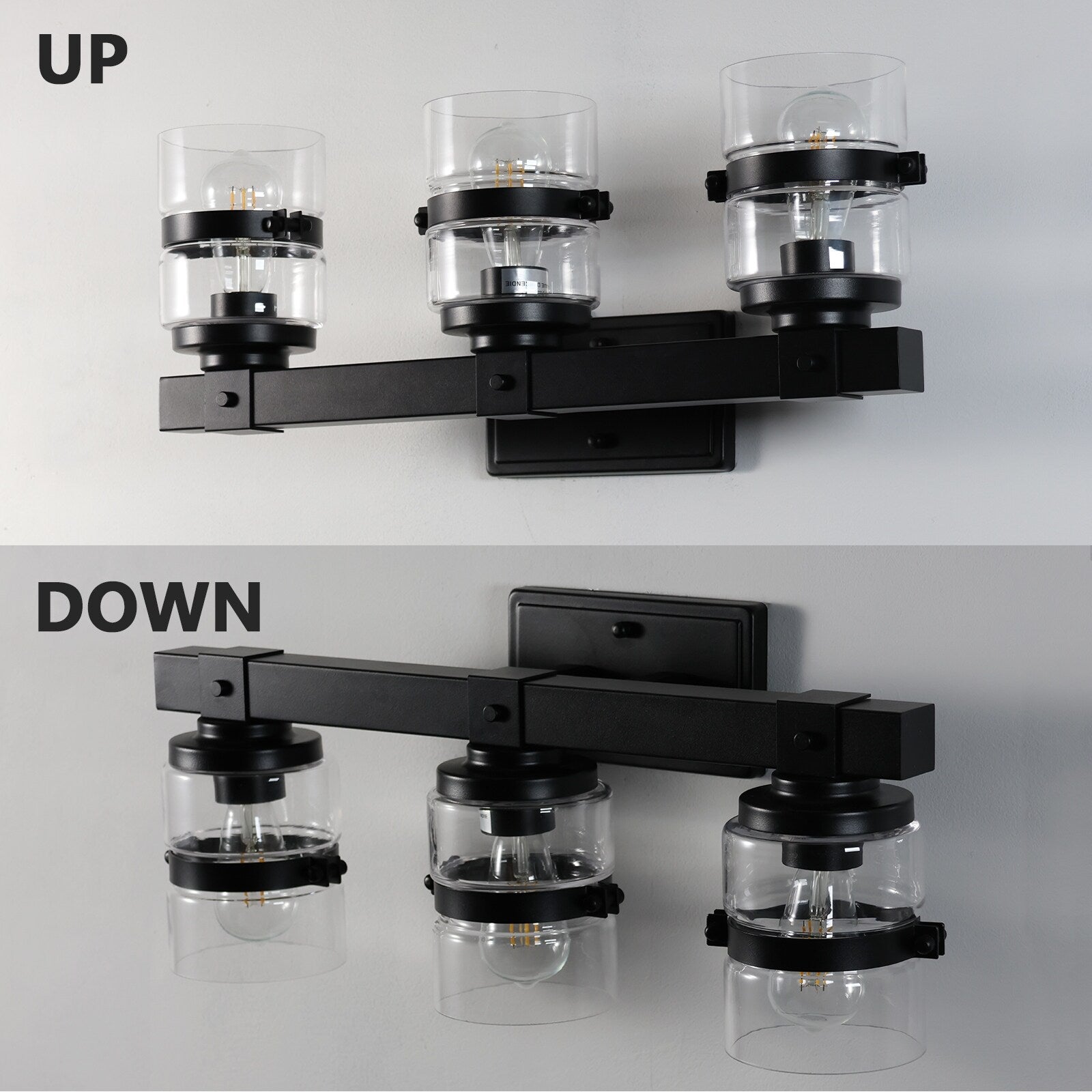 Applique murale de salle de bain ExBrite Farmhouse à 3 lumières, en fer noir à intensité variable