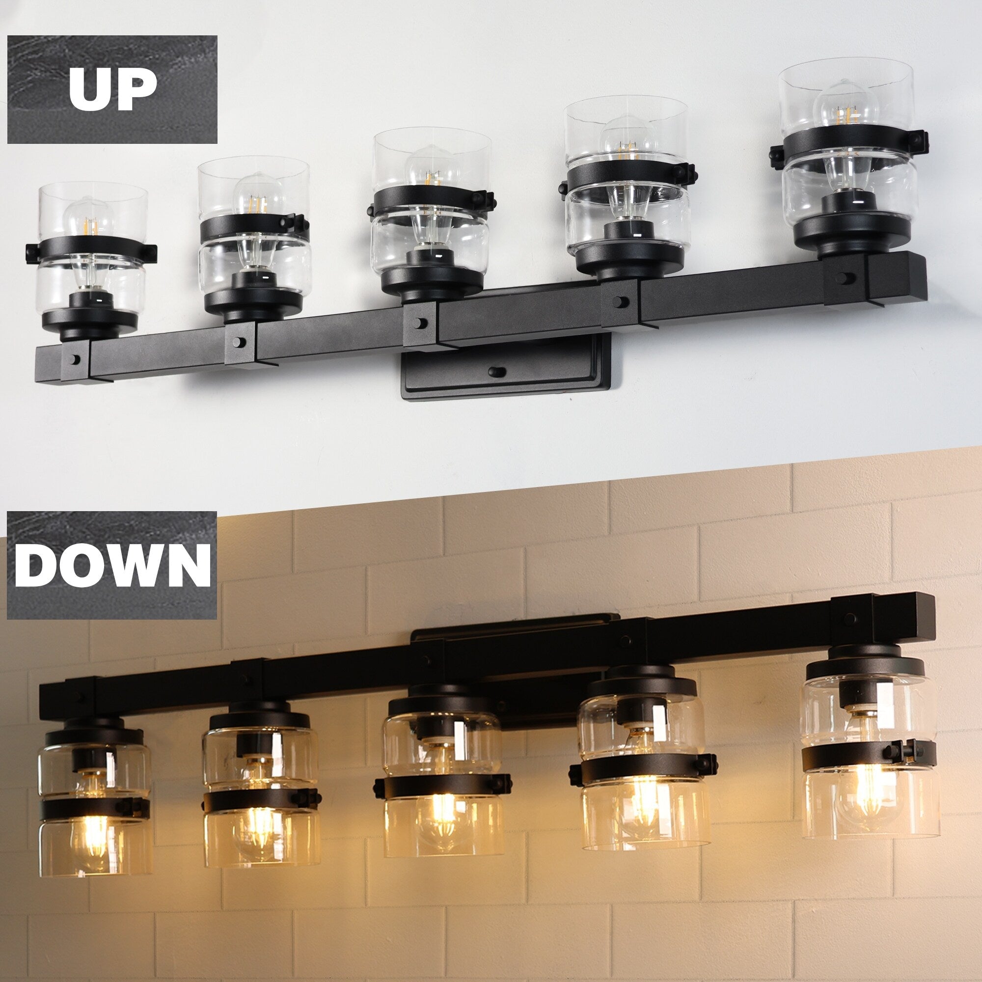 Applique murale de salle de bain ExBrite Farmhouse à 3 lumières, en fer noir à intensité variable