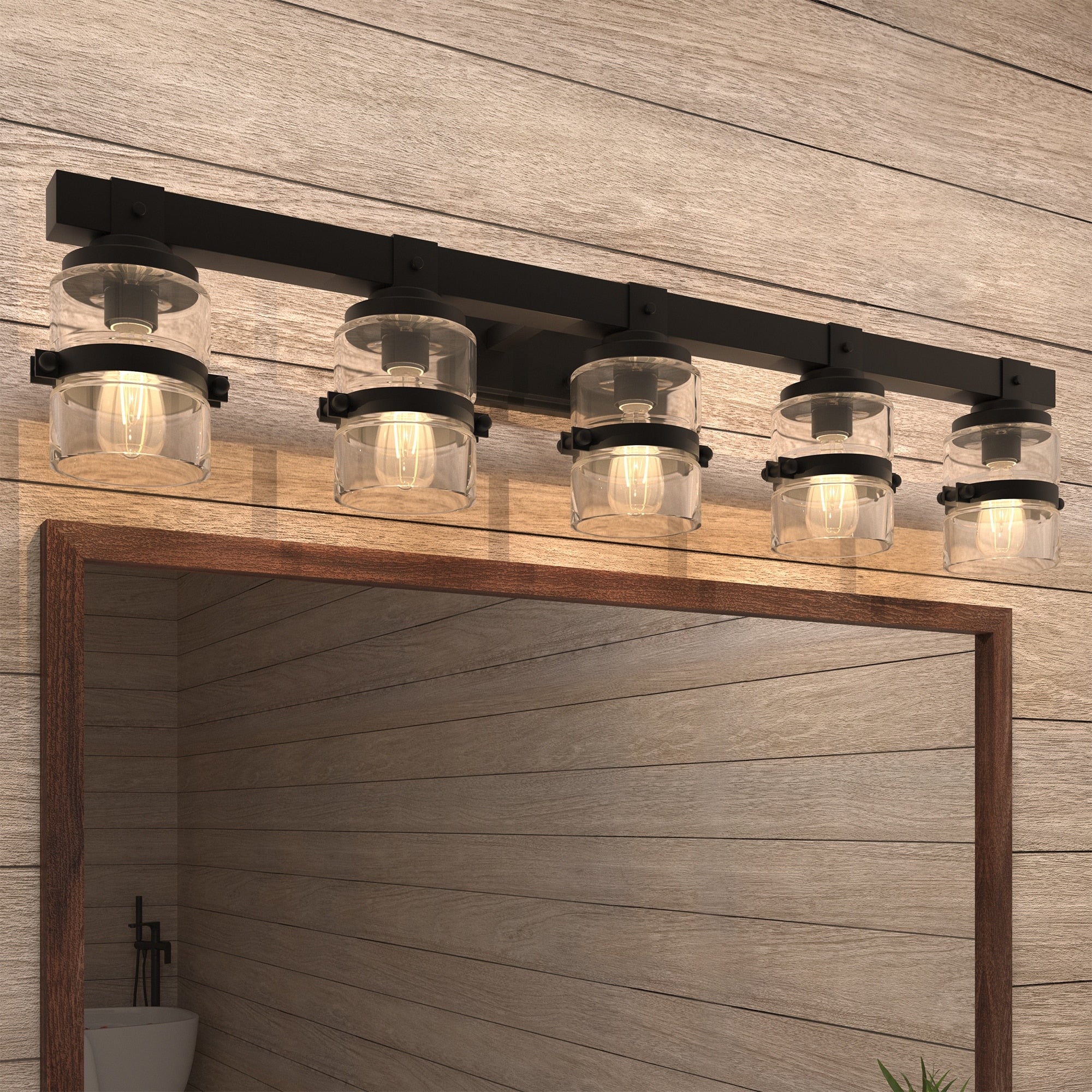 Applique murale de salle de bain ExBrite Farmhouse à 3 lumières, en fer noir à intensité variable