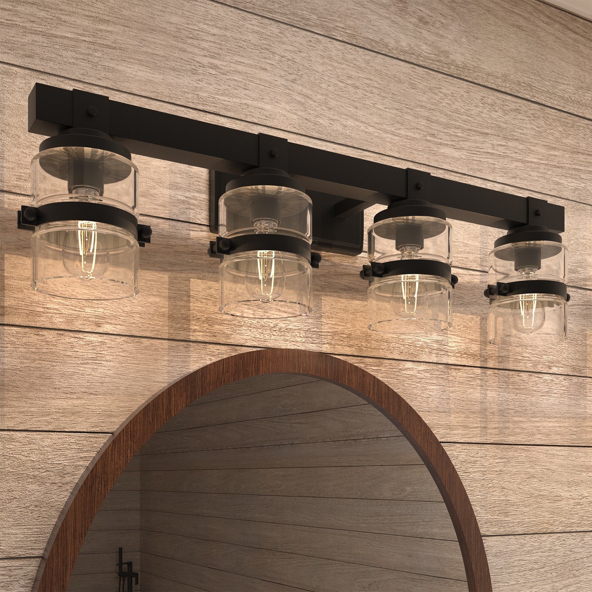 Applique murale de salle de bain ExBrite Farmhouse à 3 lumières, en fer noir à intensité variable