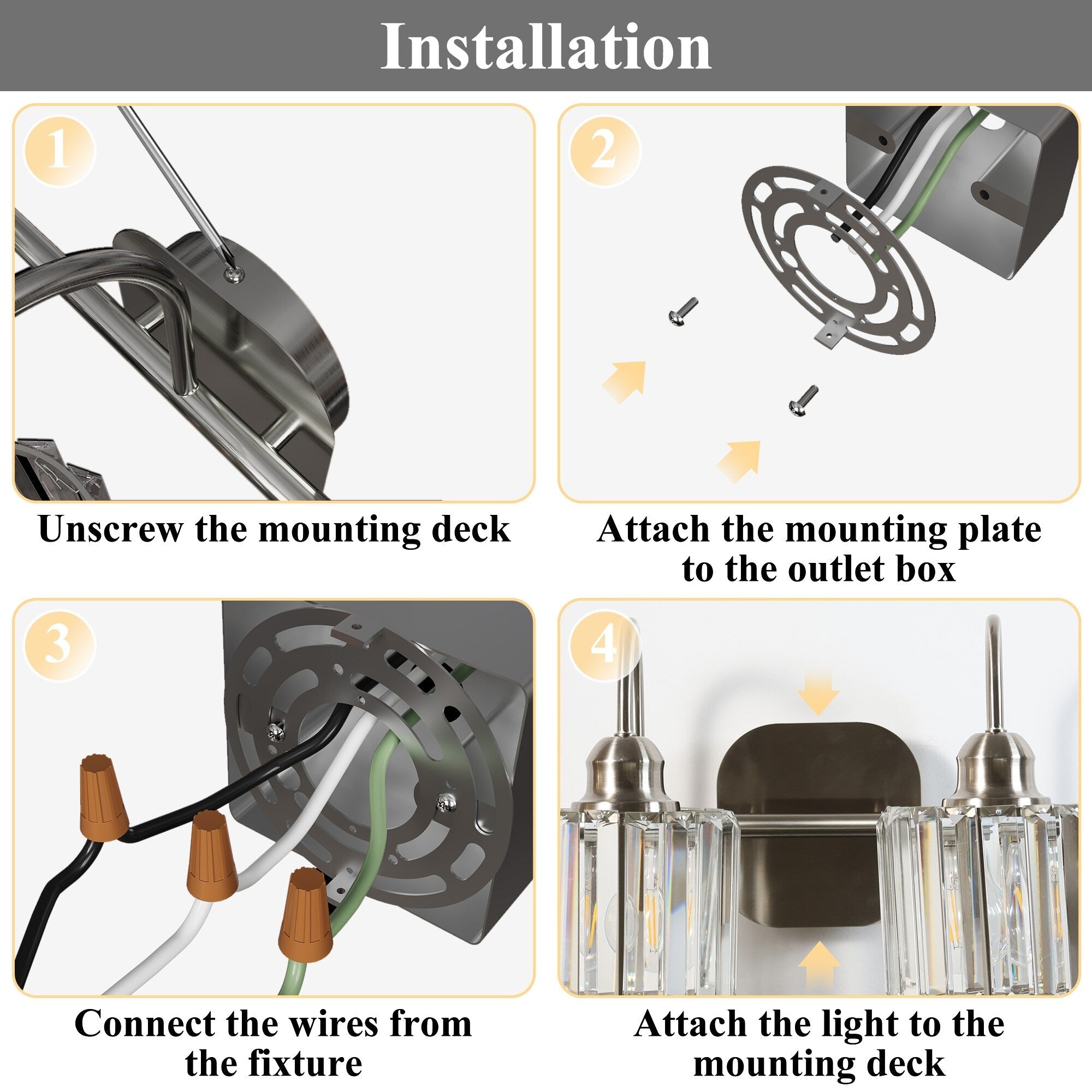 Appliques murales modernes ExBrite en cristal doré rose à 1, 2, 3, 4 ou 5 lumières pour salle de bain, à intensité variable