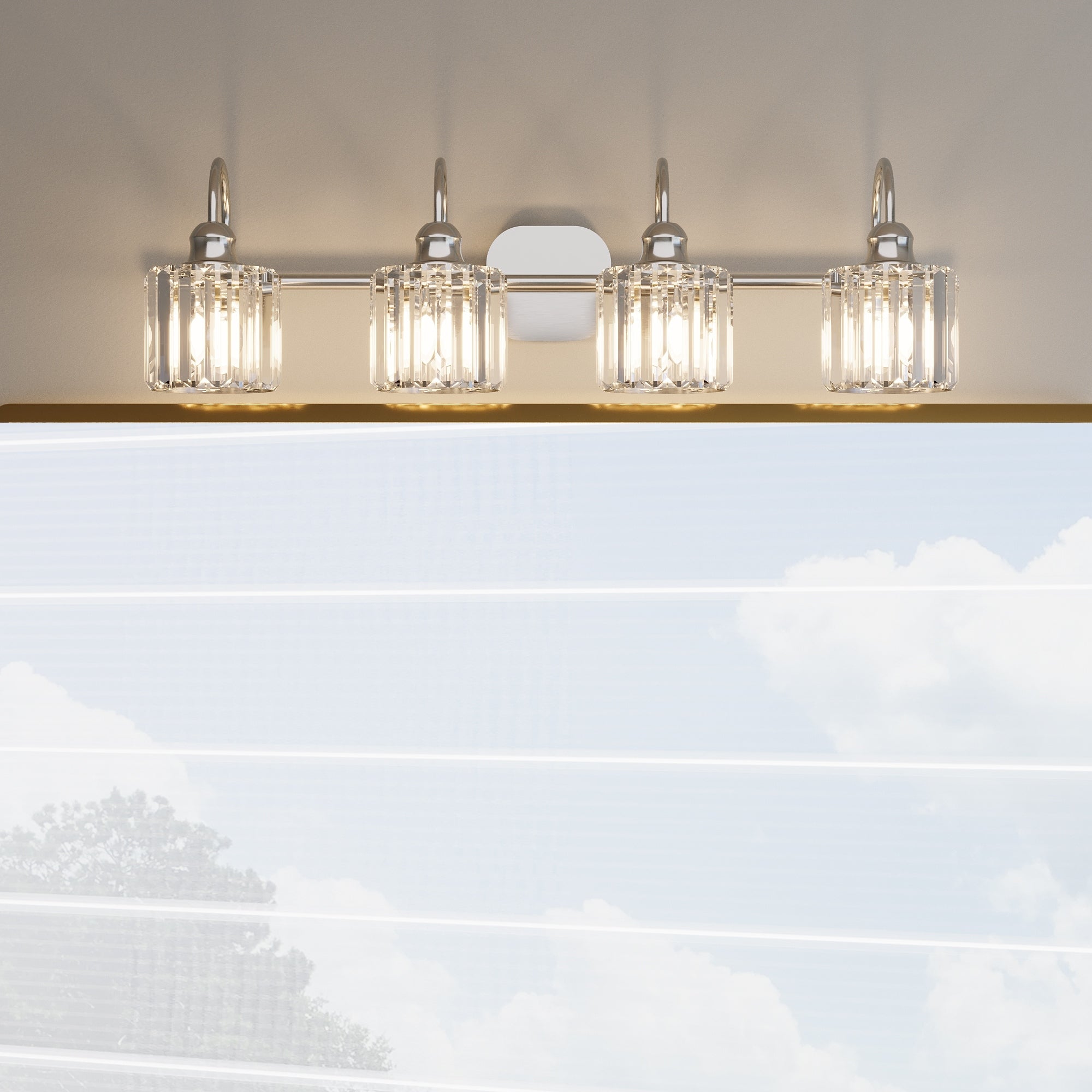 Appliques murales modernes ExBrite en cristal doré rose à 1, 2, 3, 4 ou 5 lumières pour salle de bain, à intensité variable