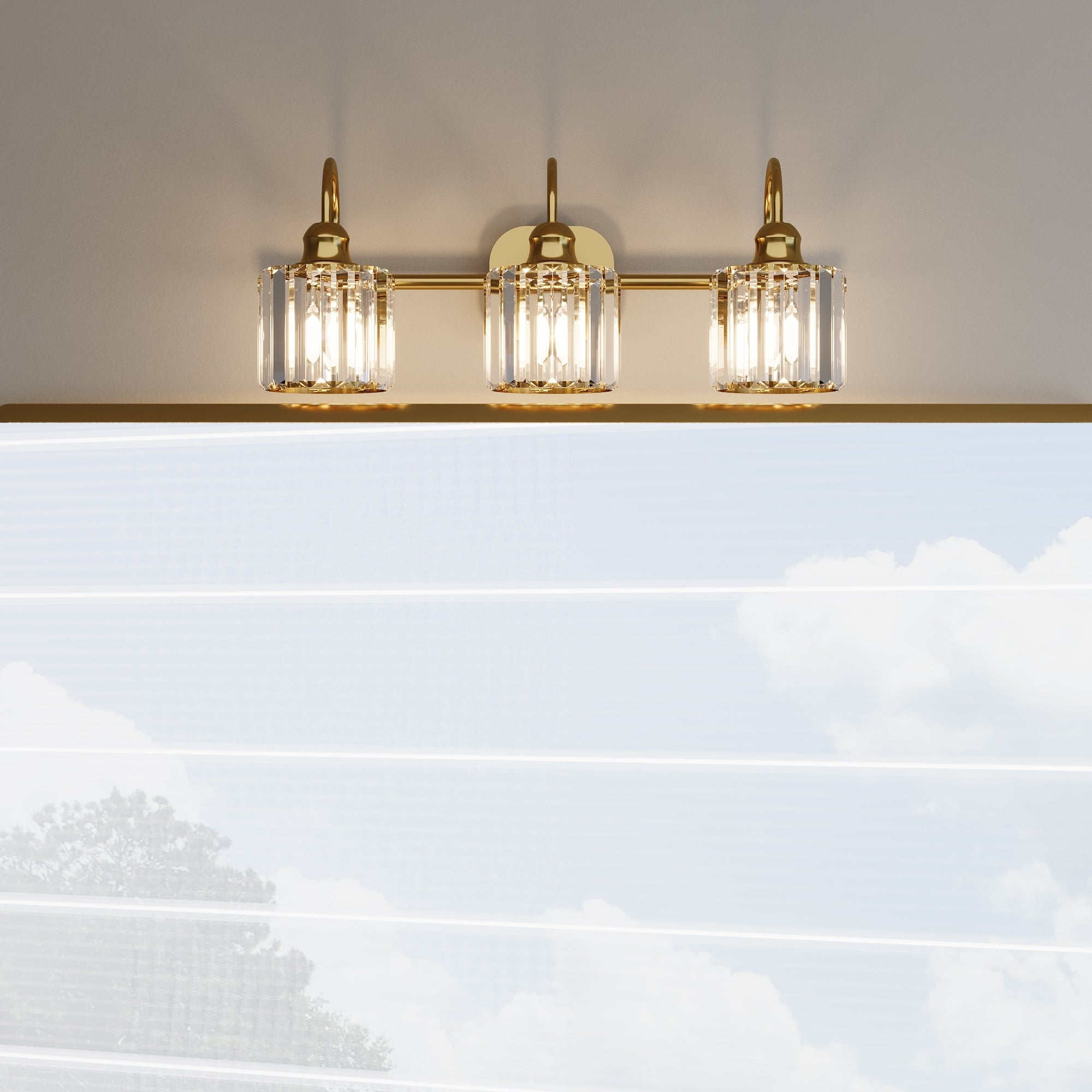 Appliques murales modernes ExBrite en cristal doré rose à 1, 2, 3, 4 ou 5 lumières pour salle de bain, à intensité variable