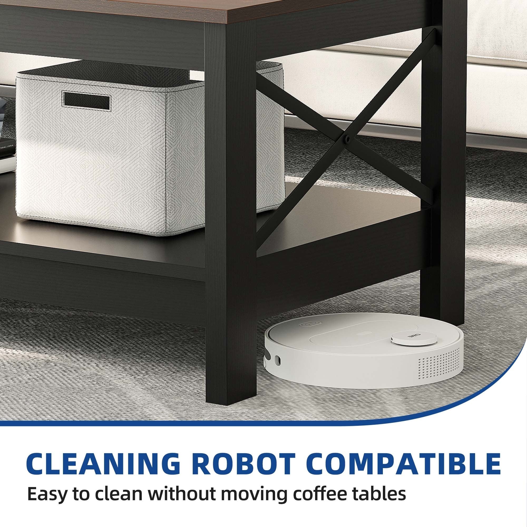 Table basse de style ferme avec rangement, table centrale à 2 niveaux pour le salon