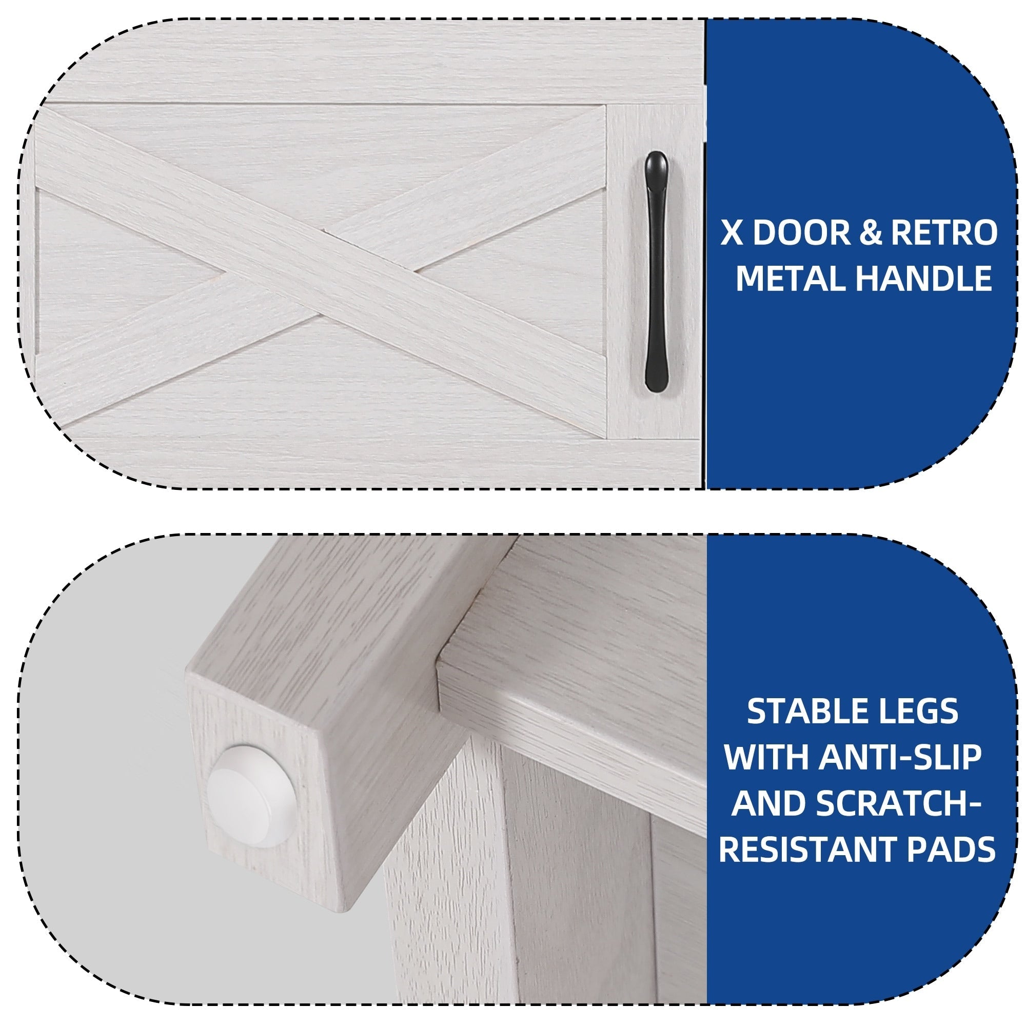 Meuble TV Farmhouse pouvant accueillir jusqu'à 65 téléviseurs avec portes et étagères ouvertes Console multimédia Prise de courant