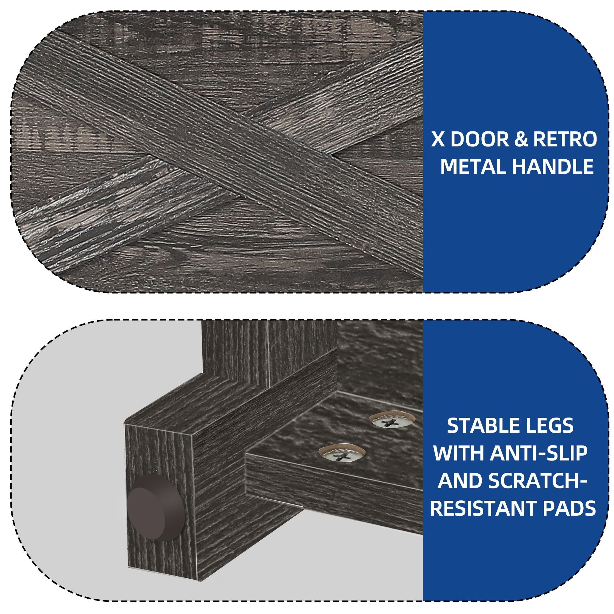 Meuble TV Farmhouse pouvant accueillir jusqu'à 65 téléviseurs avec portes et étagères ouvertes Console multimédia Prise de courant