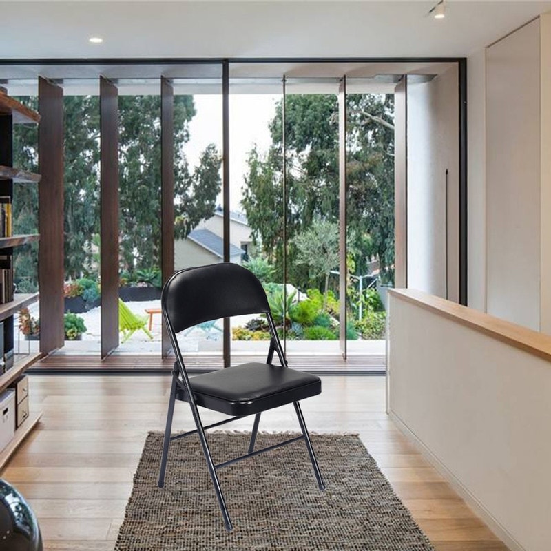 Chaises pliantes avec sièges rembourrés en cuir noir, lot de 4