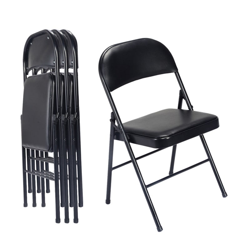 Chaises pliantes avec sièges rembourrés en cuir noir, lot de 4