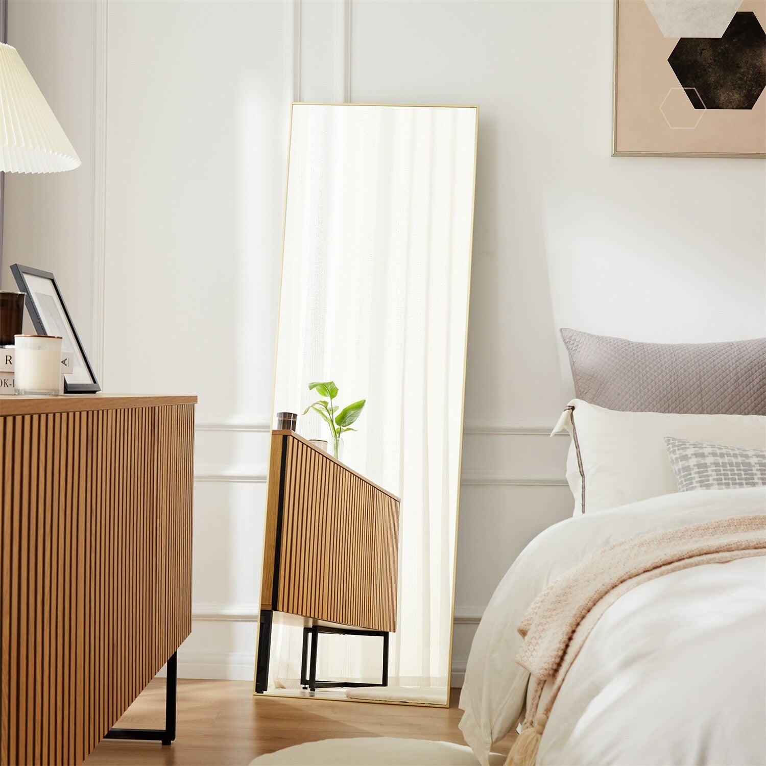 Miroir pleine longueur avec support, miroir de sol avec cadre en alliage d'aluminium pour chambre à coucher, miroir mural sur pied pour vestiaire