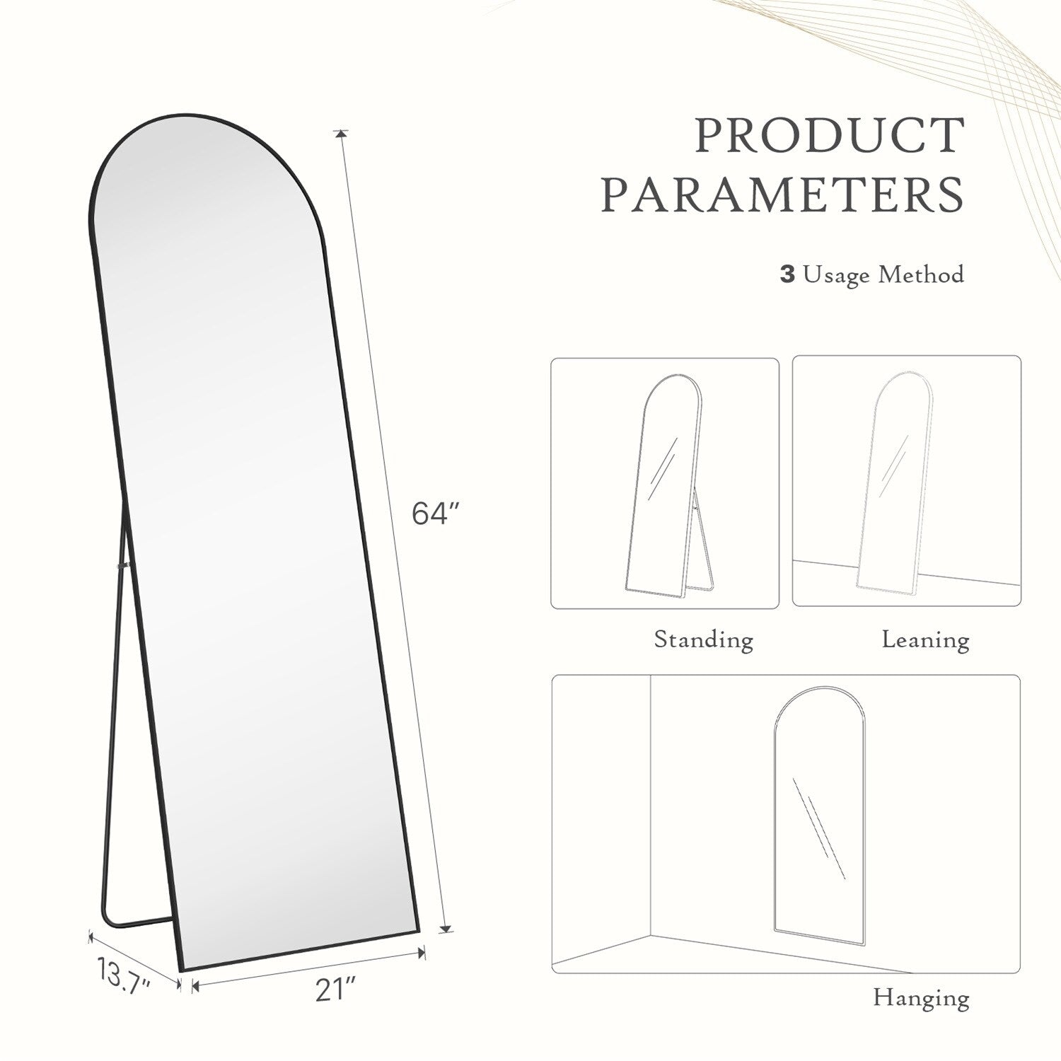 Miroir pleine longueur avec support, miroir de sol avec cadre en alliage d'aluminium pour chambre à coucher, miroir mural sur pied pour vestiaire