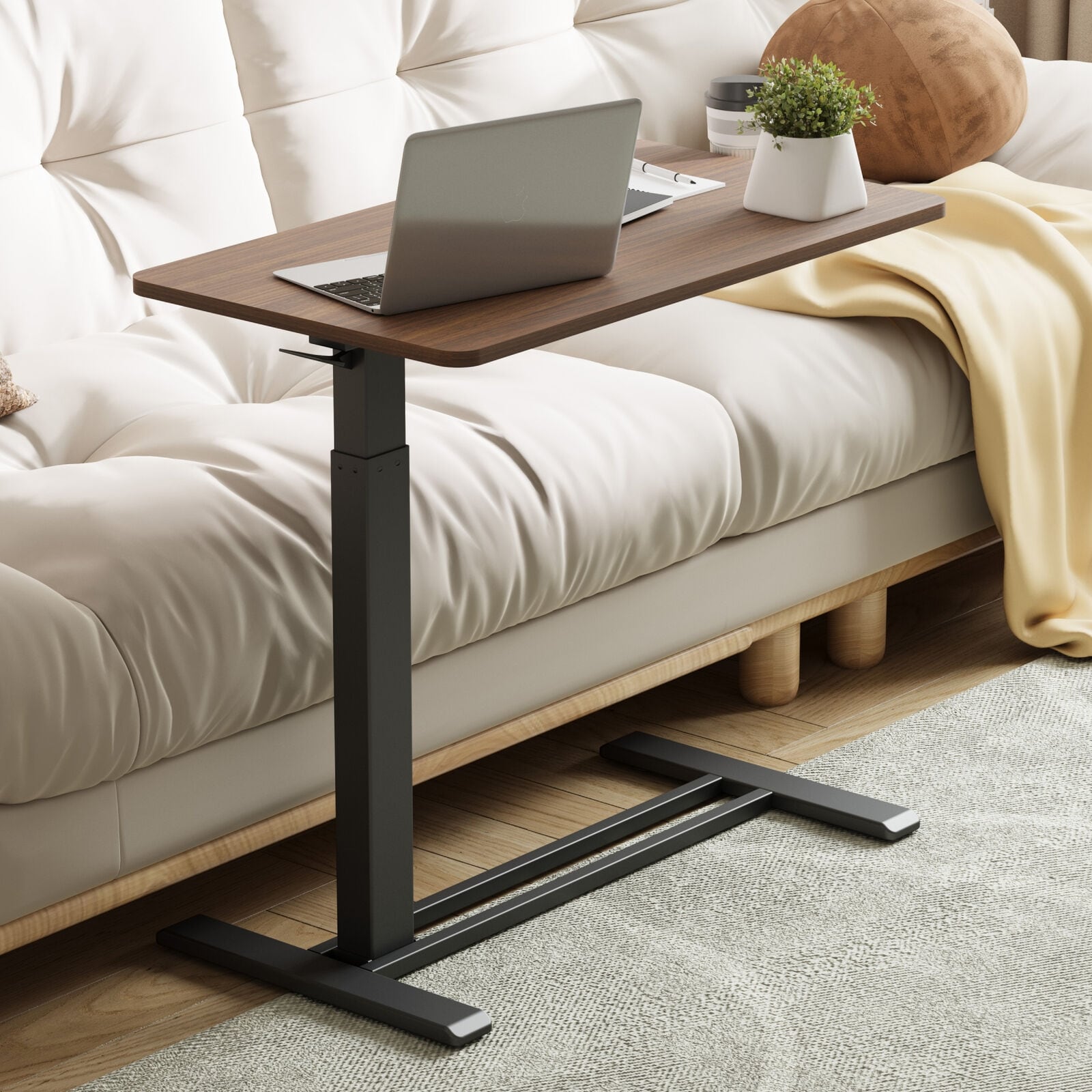 FunniHomi 28/32 Table de lit mobile à hauteur réglable avec roulettes, blanc/noir, pour ordinateur portable, pour lit et canapé