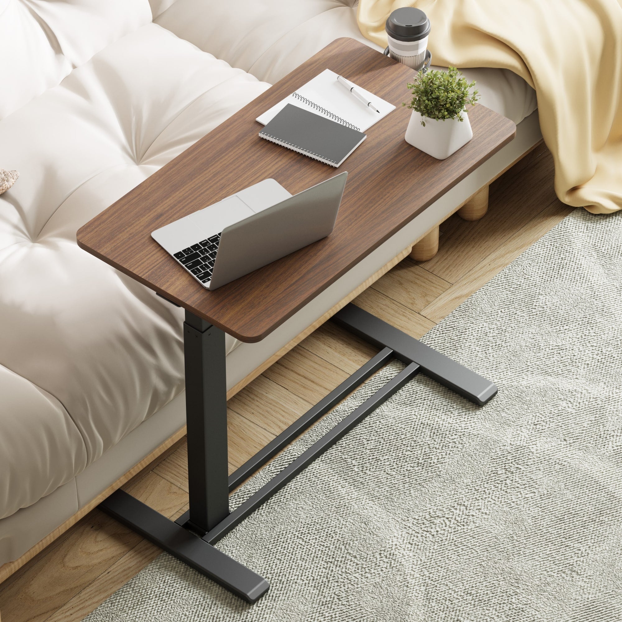 FunniHomi 28/32 Table de lit mobile à hauteur réglable avec roulettes, blanc/noir, pour ordinateur portable, pour lit et canapé