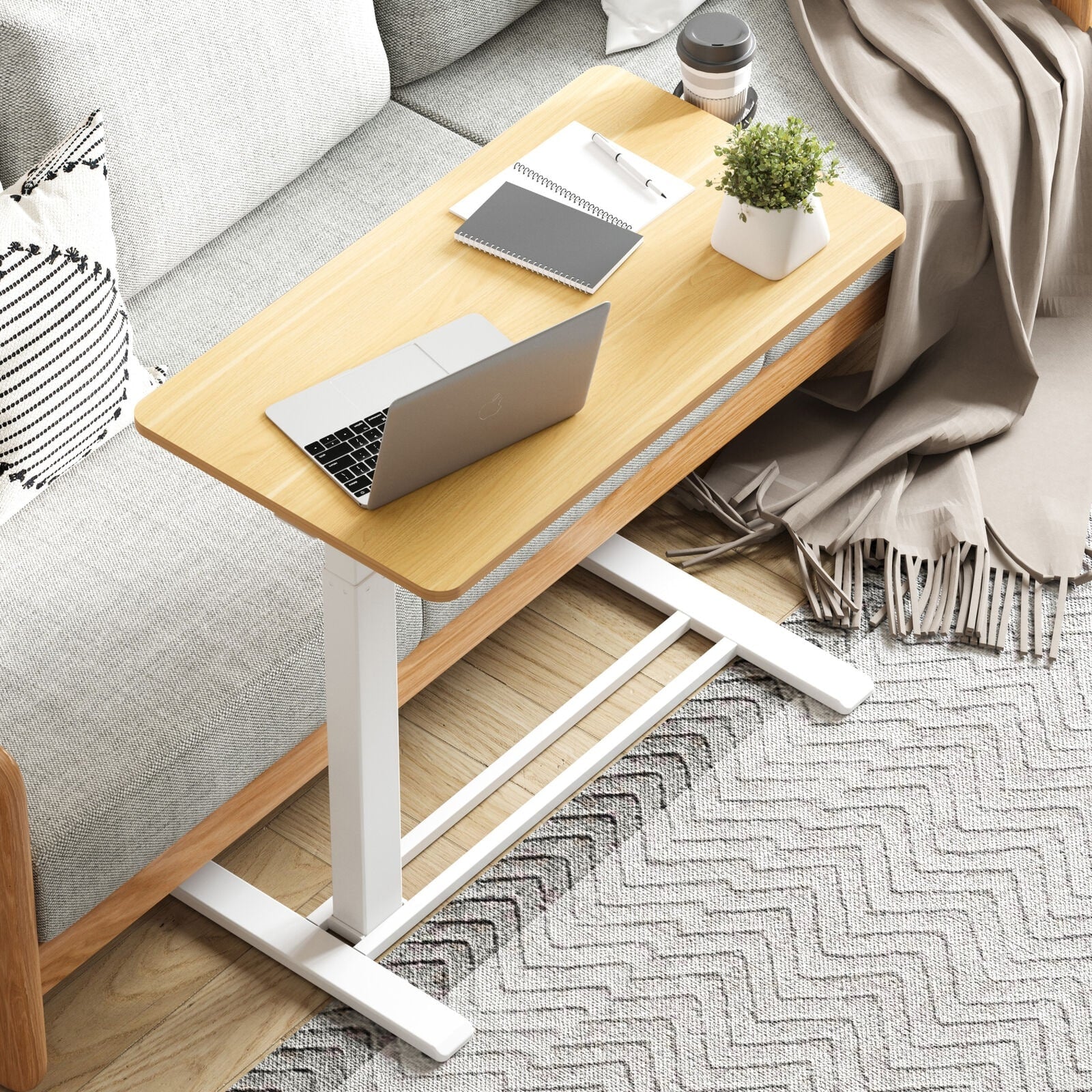 FunniHomi 28/32 Table de lit mobile à hauteur réglable avec roulettes, blanc/noir, pour ordinateur portable, pour lit et canapé