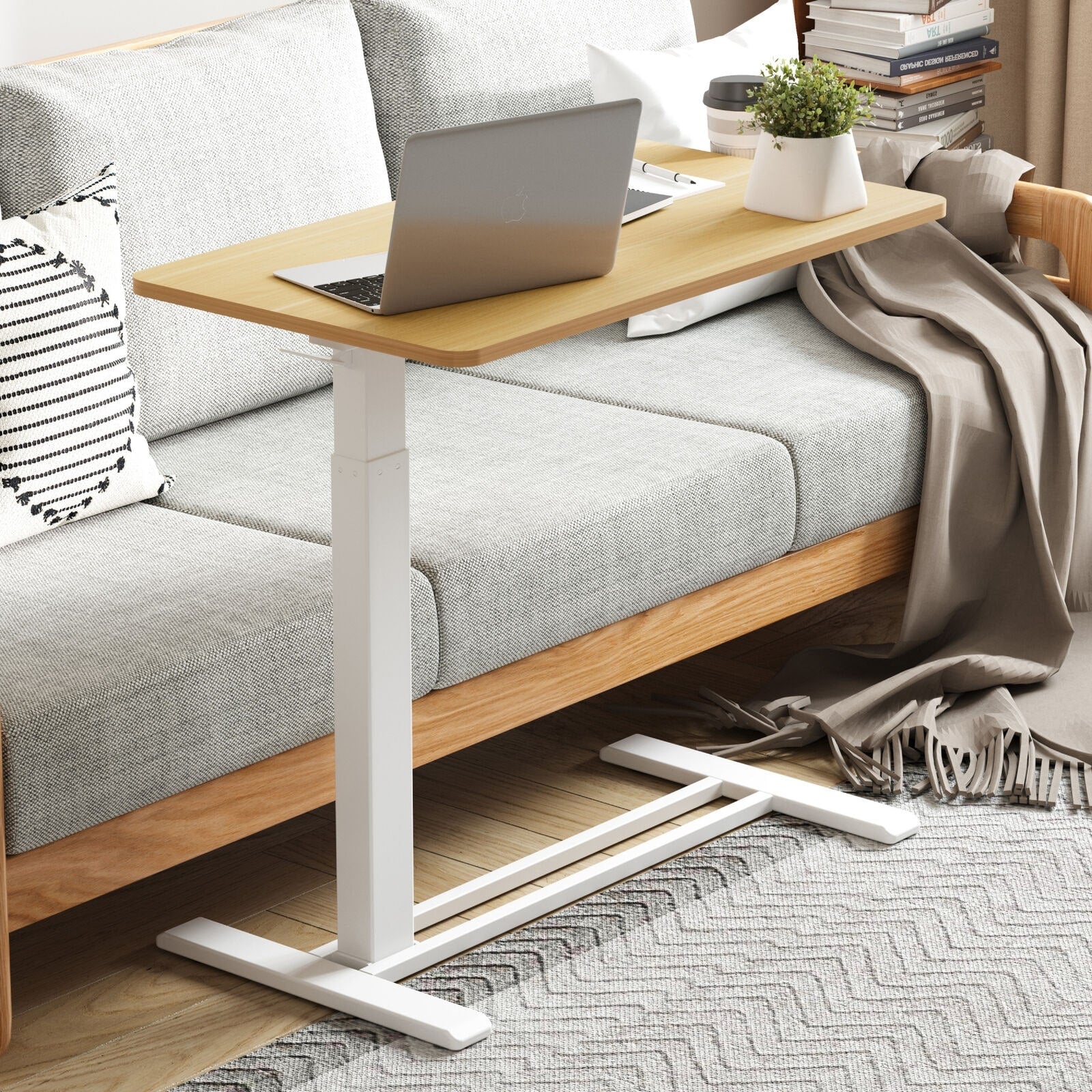 FunniHomi 28/32 Table de lit mobile à hauteur réglable avec roulettes, blanc/noir, pour ordinateur portable, pour lit et canapé