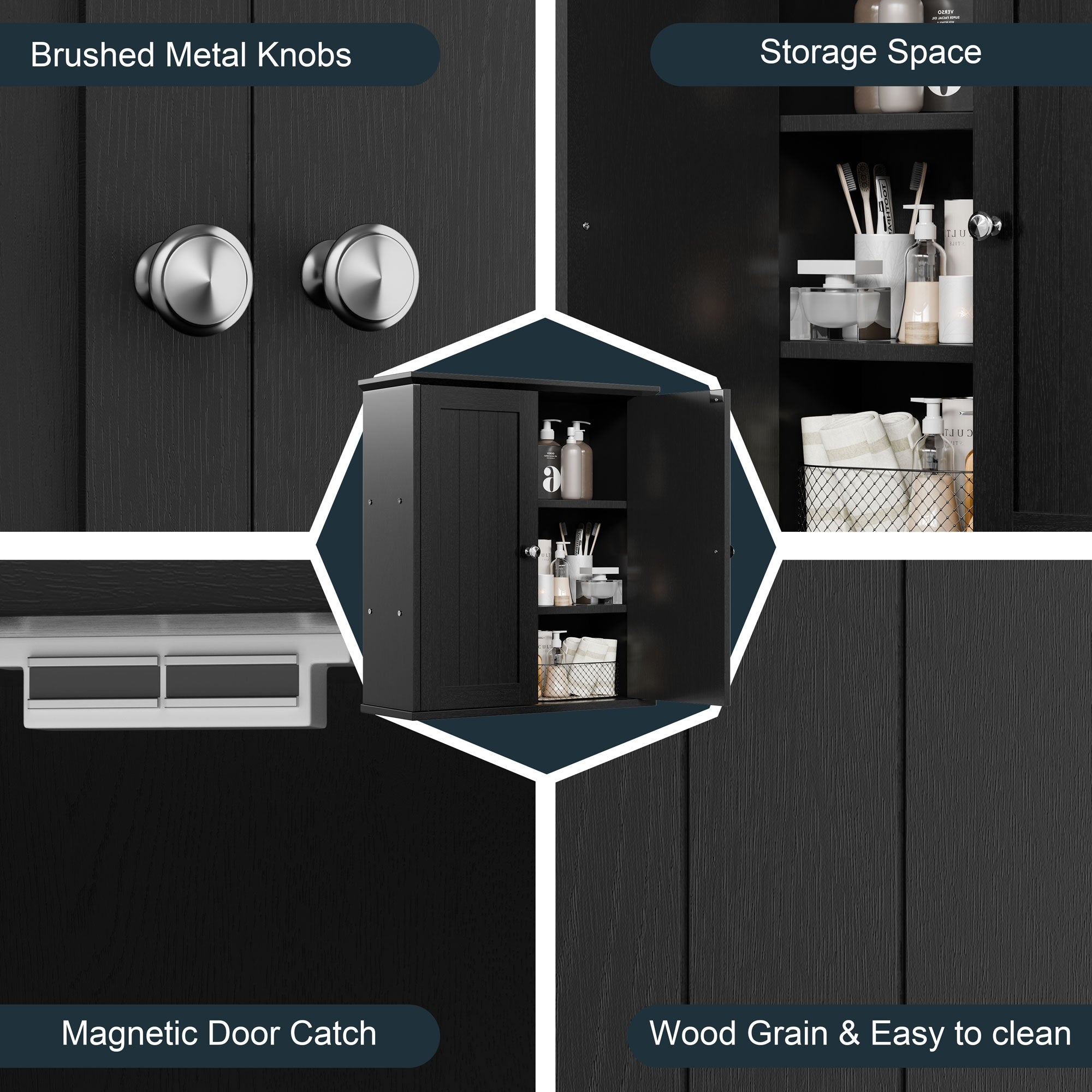 Meuble de salle de bain Futzca mural, meuble de rangement avec portes et étagères