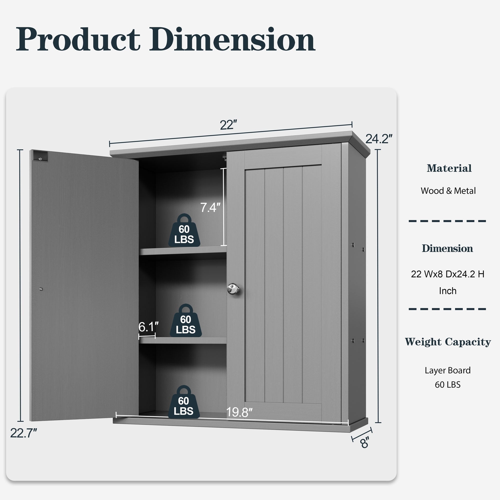 Meuble de salle de bain Futzca mural, meuble de rangement avec portes et étagères