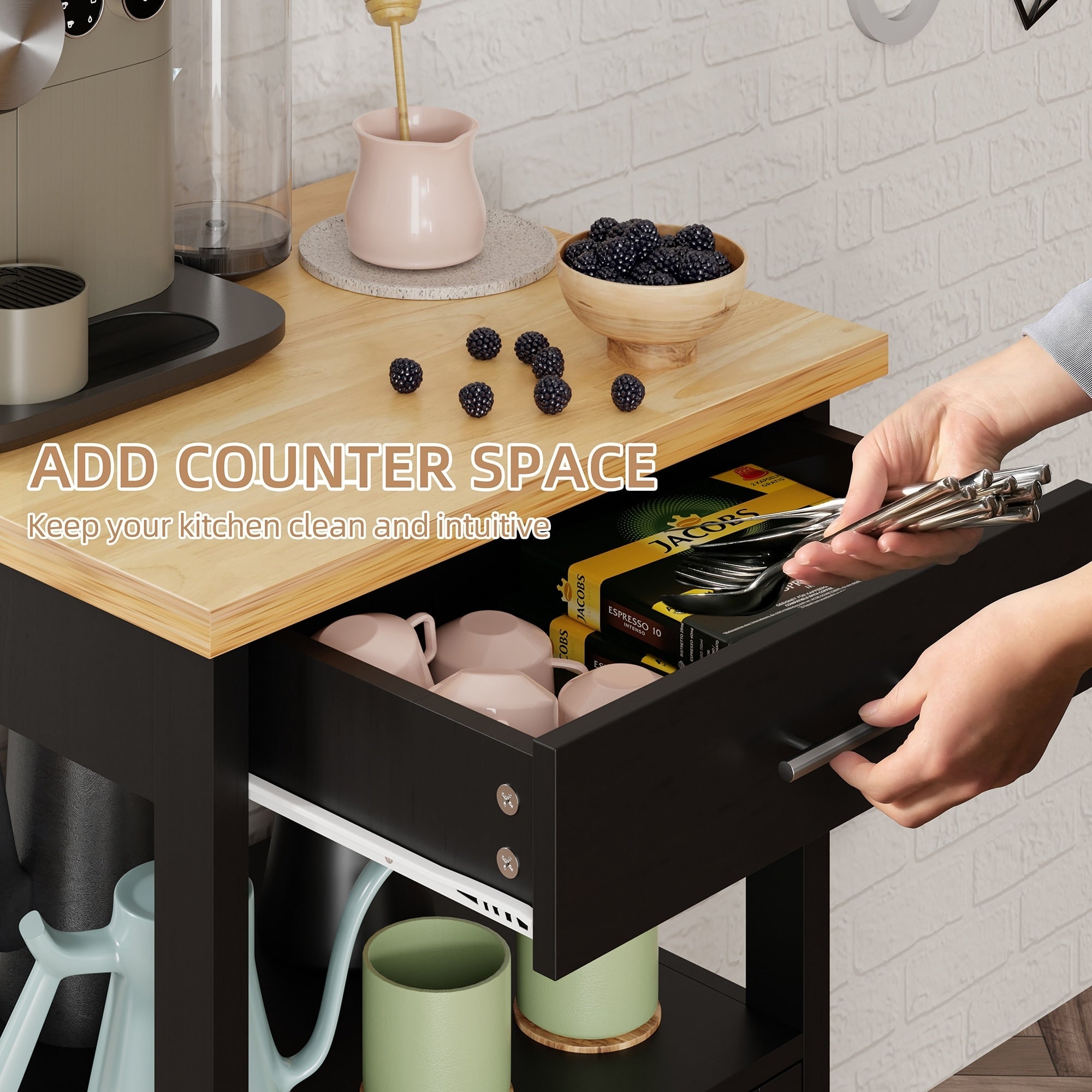 Desserte de cuisine Futzca avec rangement, table d'appoint à roulettes avec plan de travail, blanc - N/A