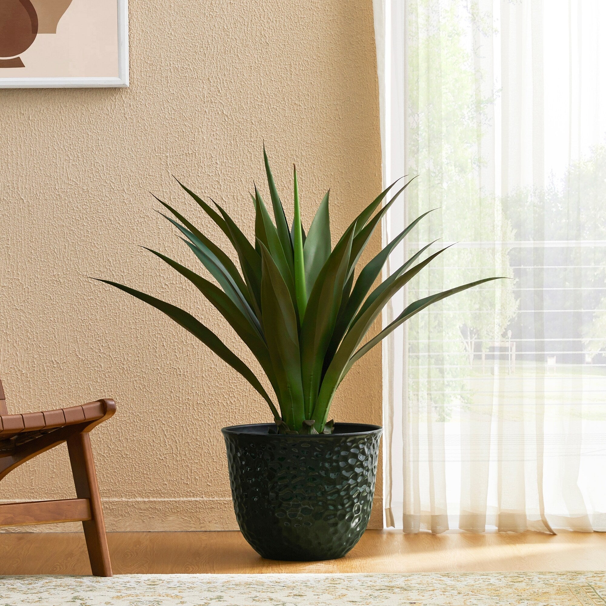 Glitzhome 19,75 H Lot de 2 pots de fleurs surdimensionnés en imitation céramique écologique texturée diamantée pour porche