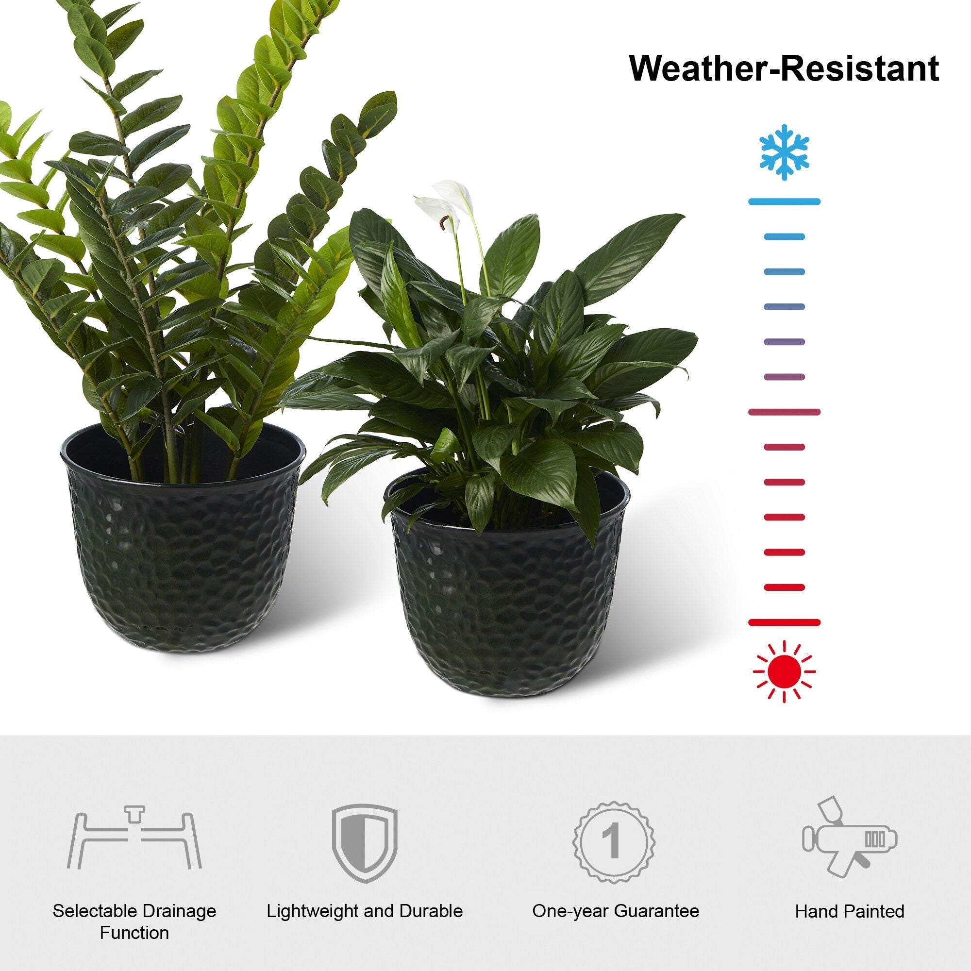 Glitzhome 19,75 H Lot de 2 pots de fleurs surdimensionnés en imitation céramique écologique texturée diamantée pour porche