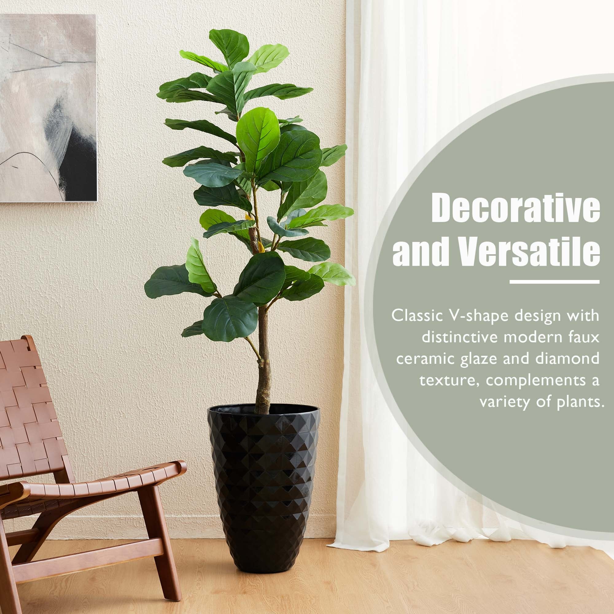 Glitzhome 19,75 H Lot de 2 pots de fleurs surdimensionnés en imitation céramique écologique texturée diamantée pour porche