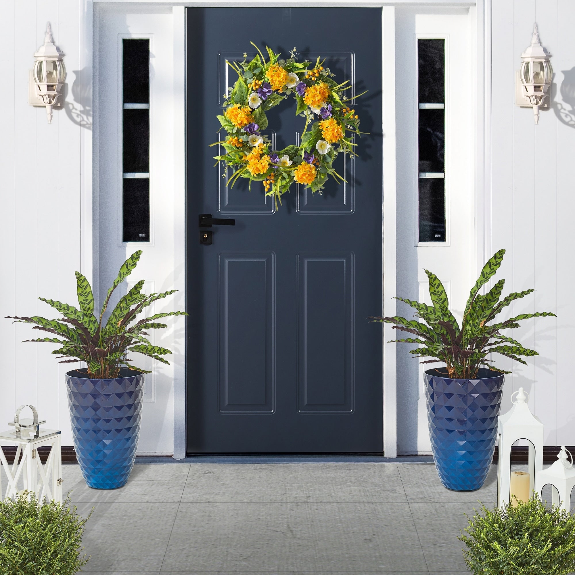 Glitzhome 19,75 H Lot de 2 pots de fleurs surdimensionnés en imitation céramique écologique texturée diamantée pour porche