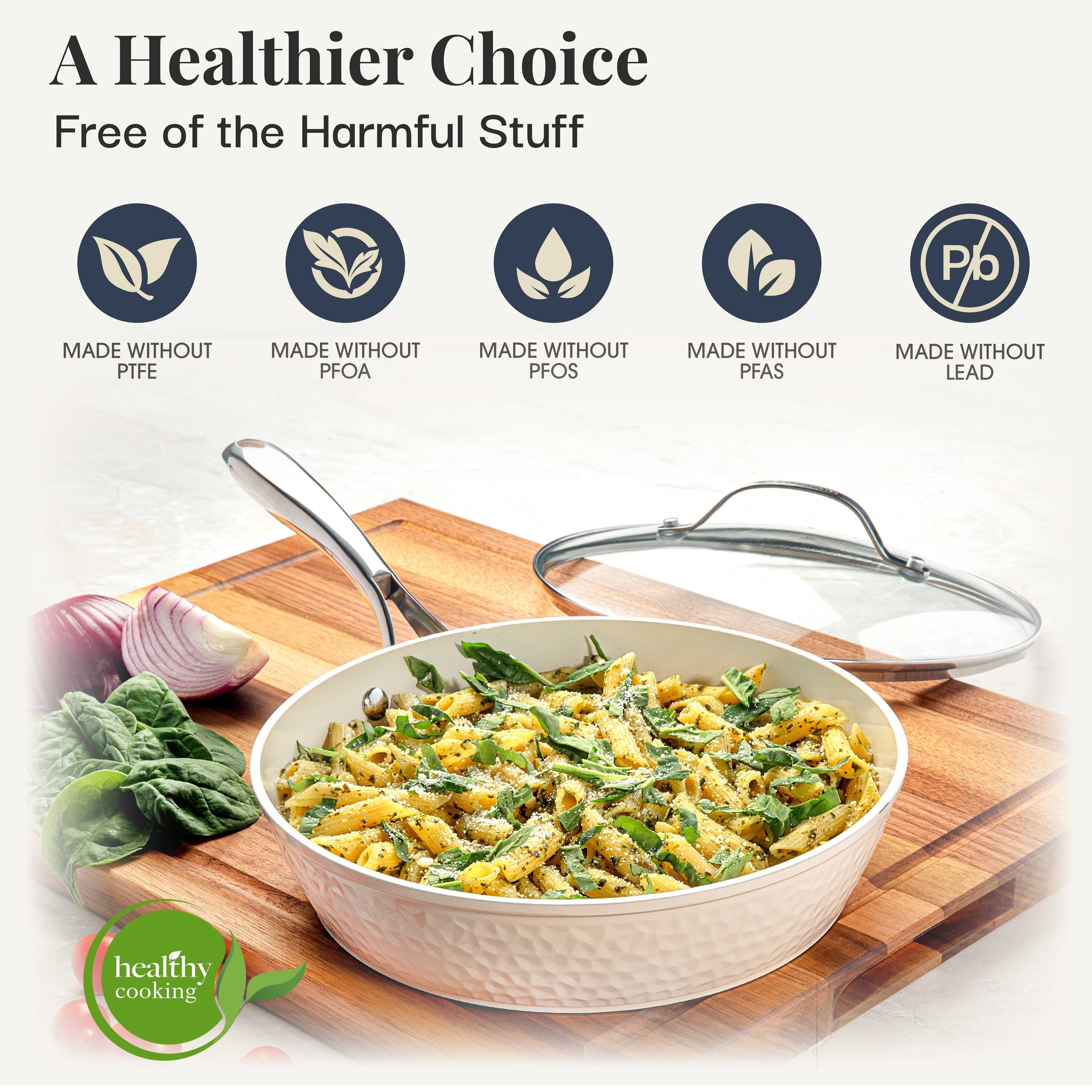 Batterie de cuisine antiadhésive en céramique ultra-résistante Gotham Steel Hammered Cream, 15 pièces, avec ustensiles