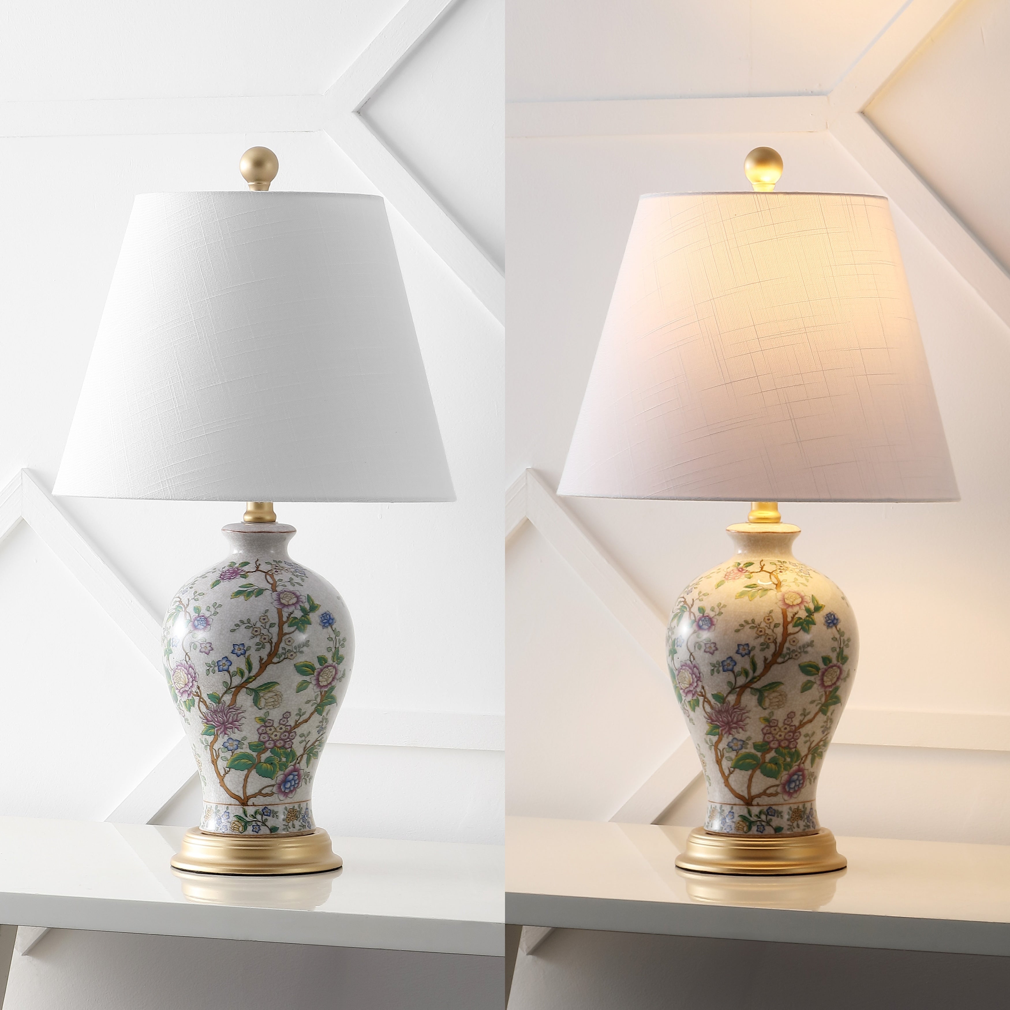 Lampe de table LED Grace 24 Floral, multicolore/laiton par JONATHAN Y