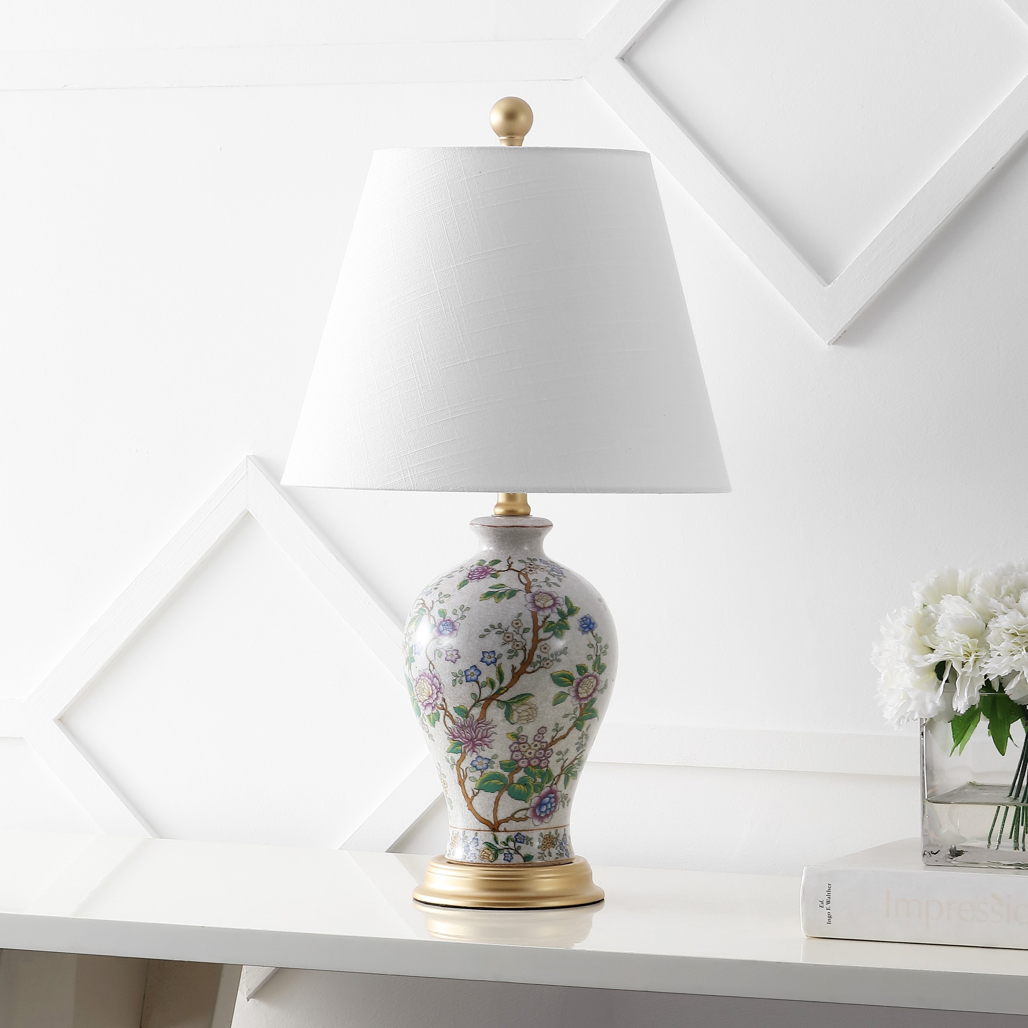 Lampe de table LED Grace 24 Floral, multicolore/laiton par JONATHAN Y