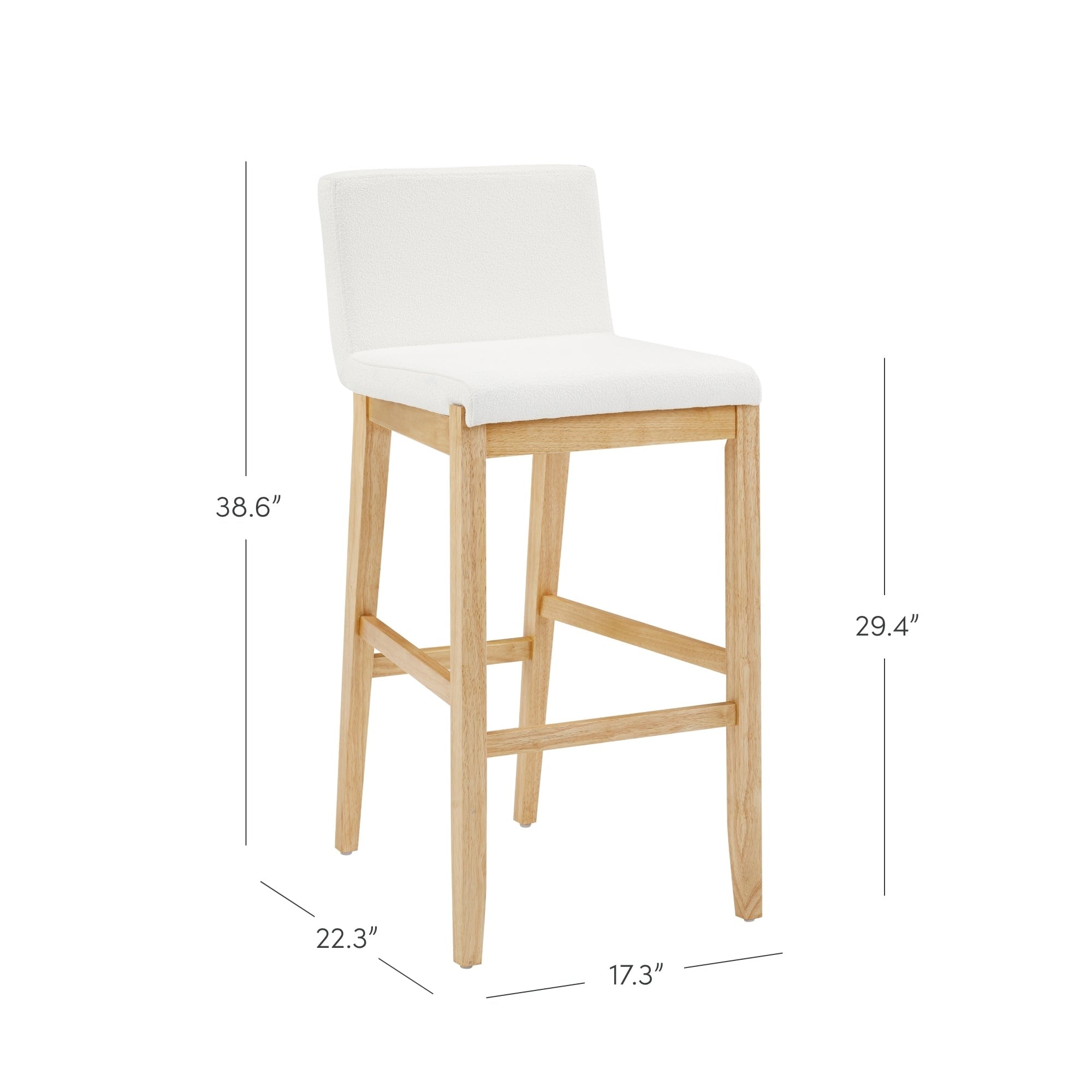 Tabouret de bar moderne Gracie, chaise rembourrée en boucle et pieds en bois brossé
