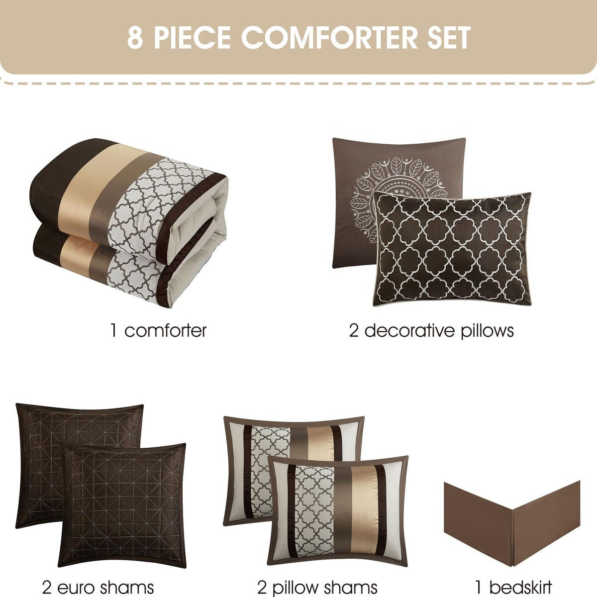 Ensemble de couette Nanshing Avalon Trellis 8 pièces à imprimé marocain